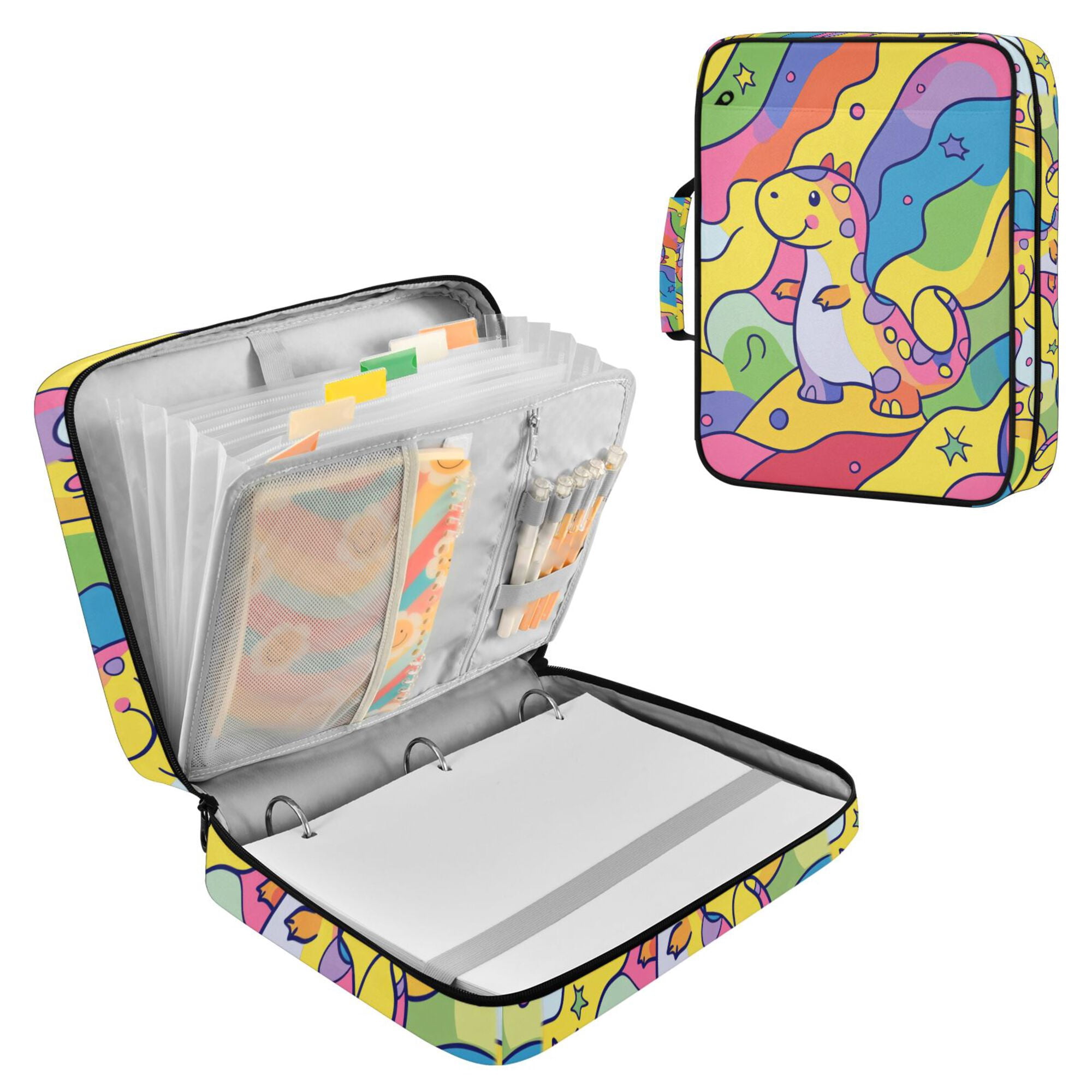 FORMRS Accordion File Folder A4 Size 7-Pocket Expanding Document Organizer Bag with 3 Ring Binder, Vibrant Dinosaur