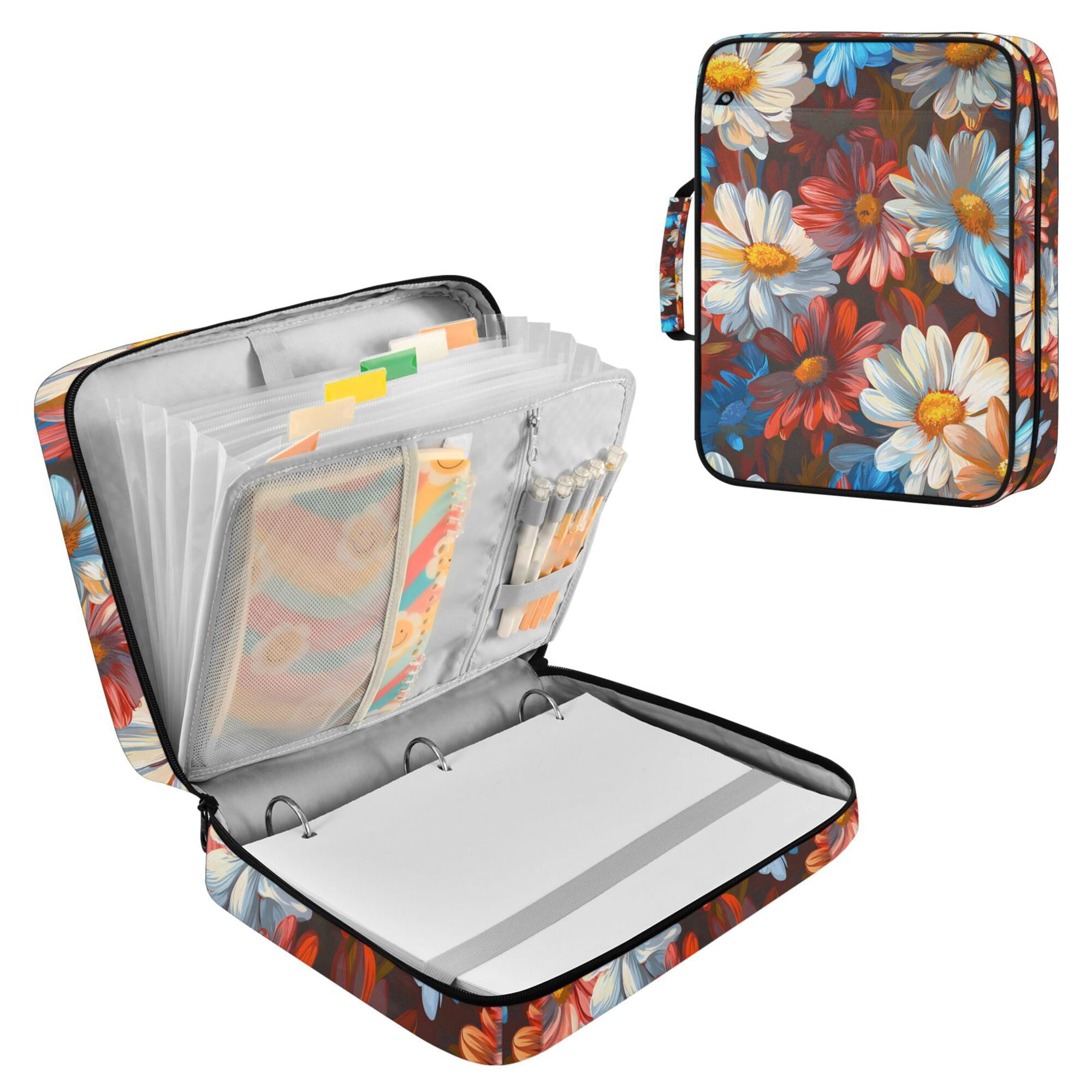 FORMRS Accordion File Folder A4 Size 7-Pocket Expanding Document Organizer Bag with 3 Ring Binder, Vibrant Floral