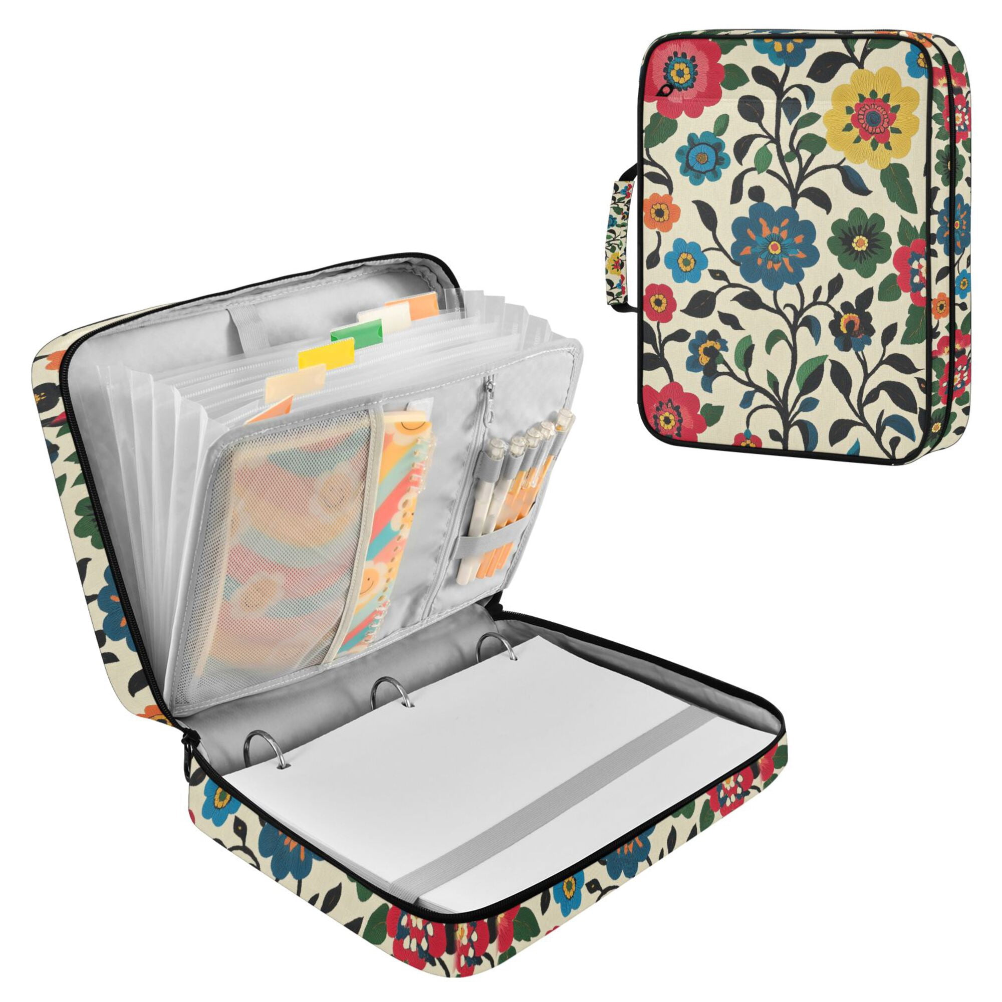 FORMRS Accordion File Folder A4 Size 7-Pocket Expanding Document Organizer Bag with 3 Ring Binder, Vibrant Floral