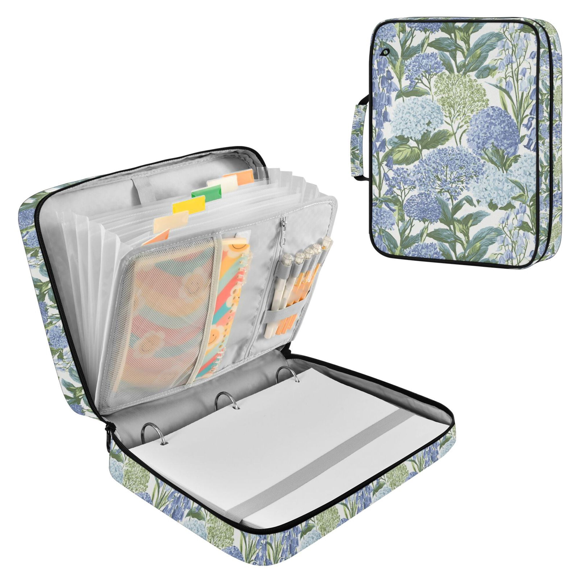 FORMRS Accordion File Folder A4 Size 7-Pocket Expanding Document Organizer Bag with 3 Ring Binder, Vibrant Hydrangeas Pattern