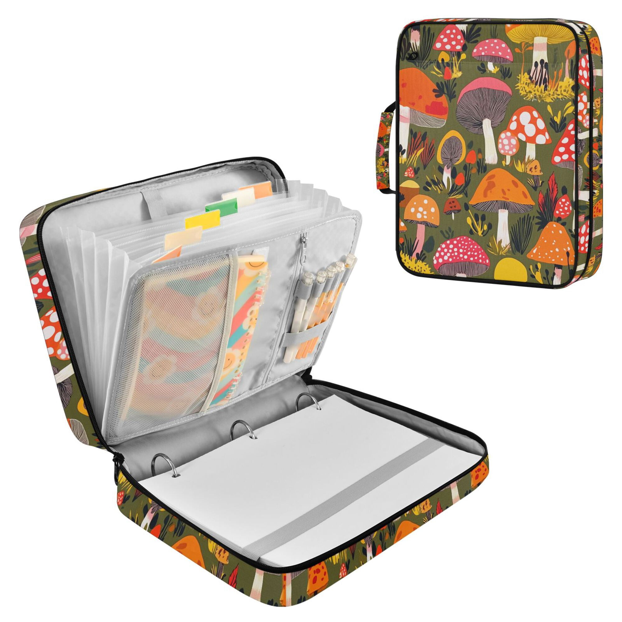 FORMRS Accordion File Folder A4 Size 7-Pocket Expanding Document Organizer Bag with 3 Ring Binder, Vibrant Mushroom