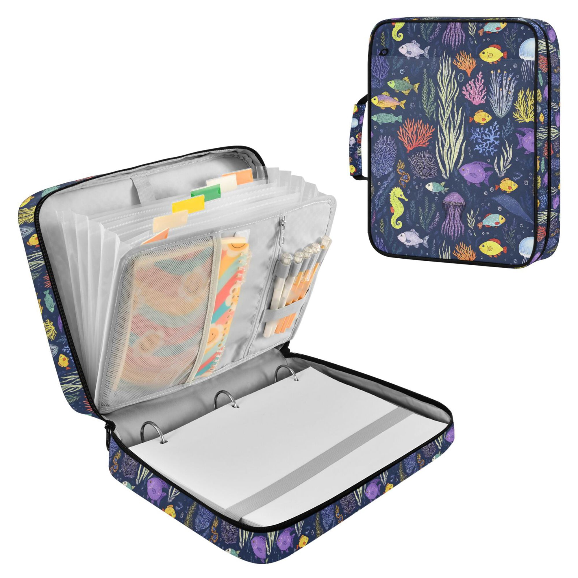 FORMRS Accordion File Folder A4 Size 7-Pocket Expanding Document Organizer Bag with 3 Ring Binder, Vibrant Ocean Pattern