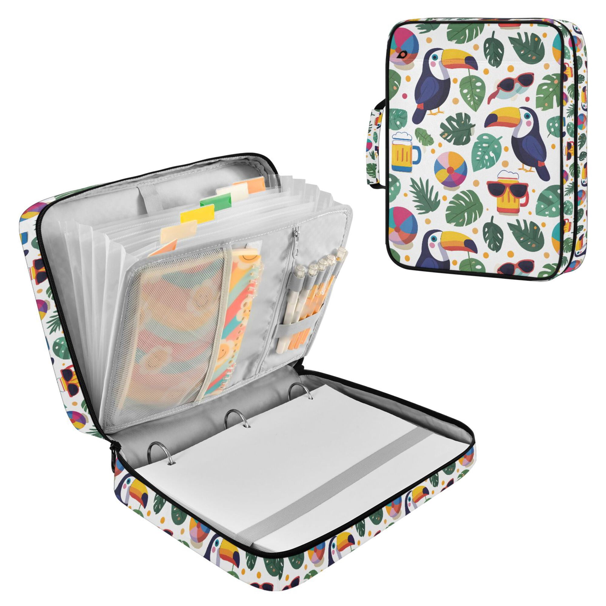 FORMRS Accordion File Folder A4 Size 7-Pocket Expanding Document Organizer Bag with 3 Ring Binder, Vibrant Toucans Pattern
