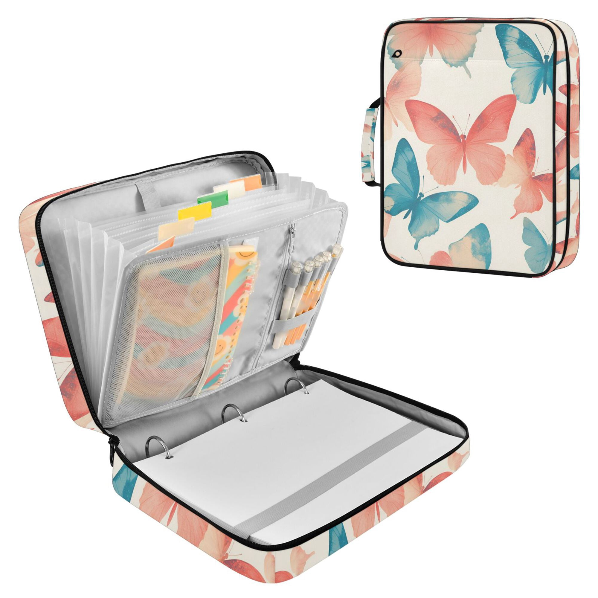 FORMRS Accordion File Folder A4 Size 7-Pocket Expanding Document Organizer Bag with 3 Ring Binder, Watercolor Butterflies