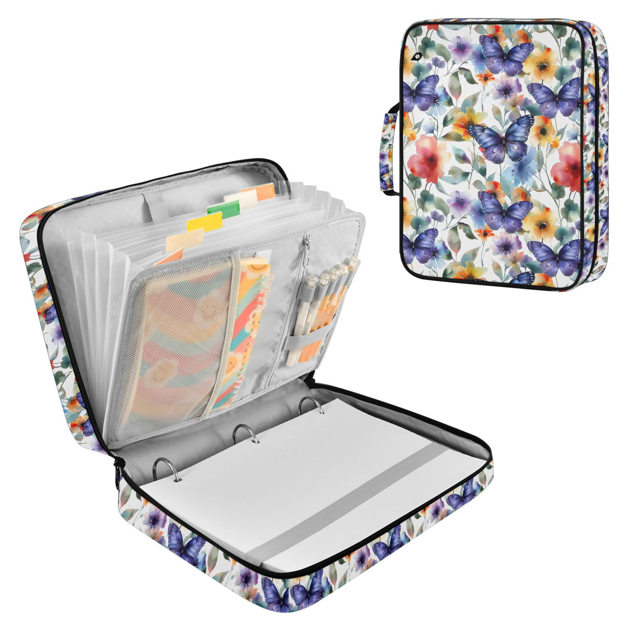 FORMRS Accordion File Folder A4 Size 7-Pocket Expanding Document Organizer Bag with 3 Ring Binder, Watercolor Butterfly Pattern