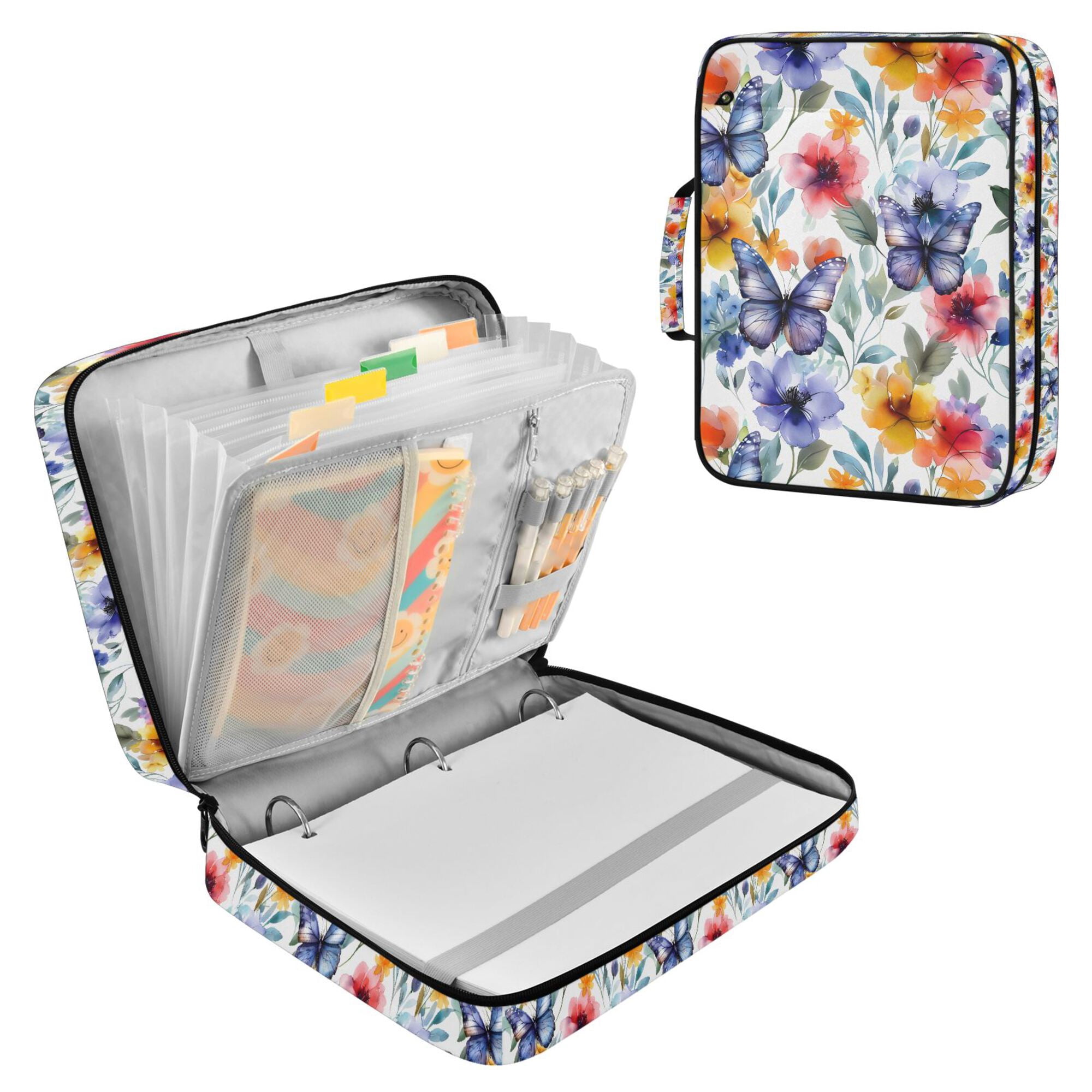 FORMRS Accordion File Folder A4 Size 7-Pocket Expanding Document Organizer Bag with 3 Ring Binder, Watercolor Flowers Pattern