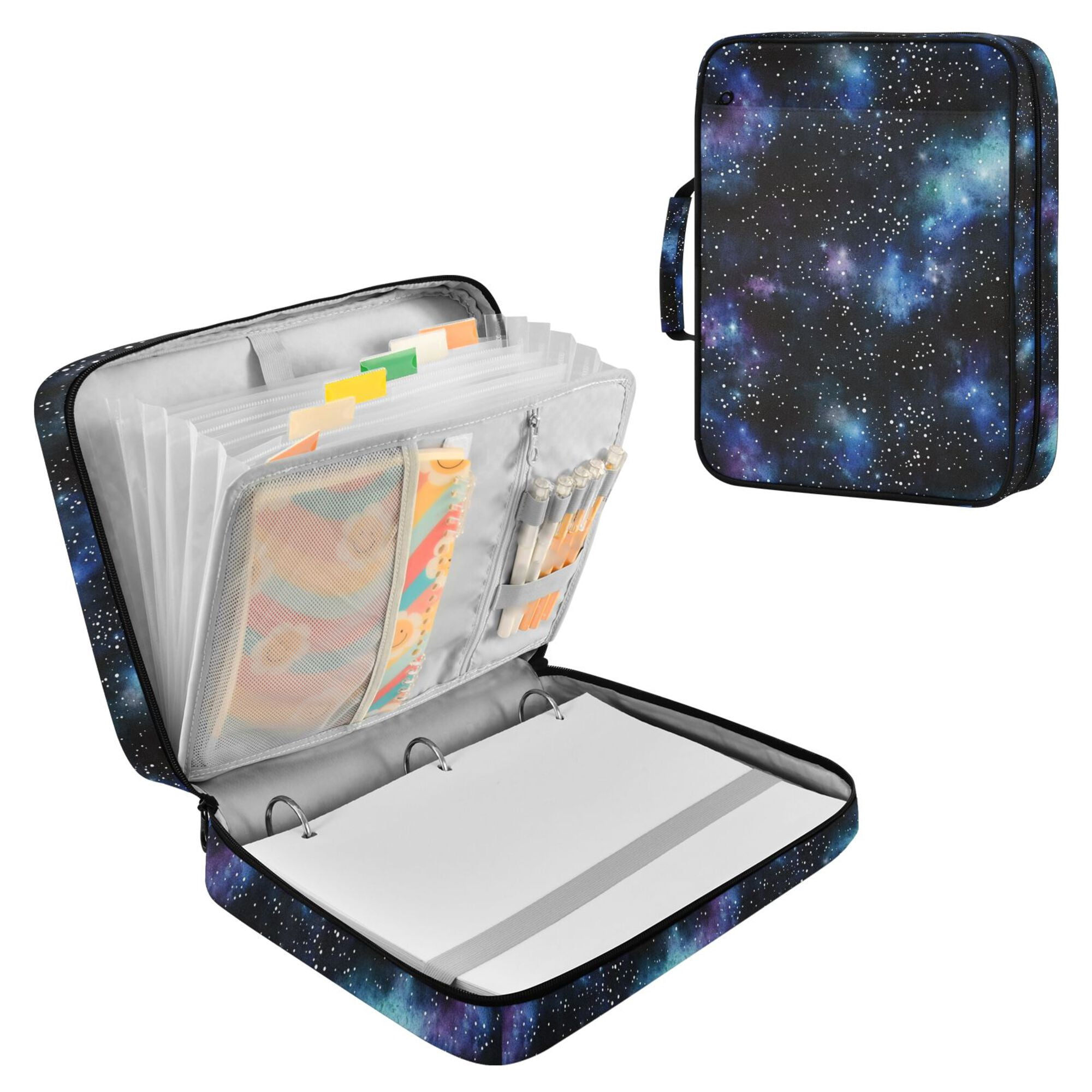 FORMRS Accordion File Folder A4 Size 7-Pocket Expanding Document Organizer Bag with 3 Ring Binder, Watercolor Galaxy