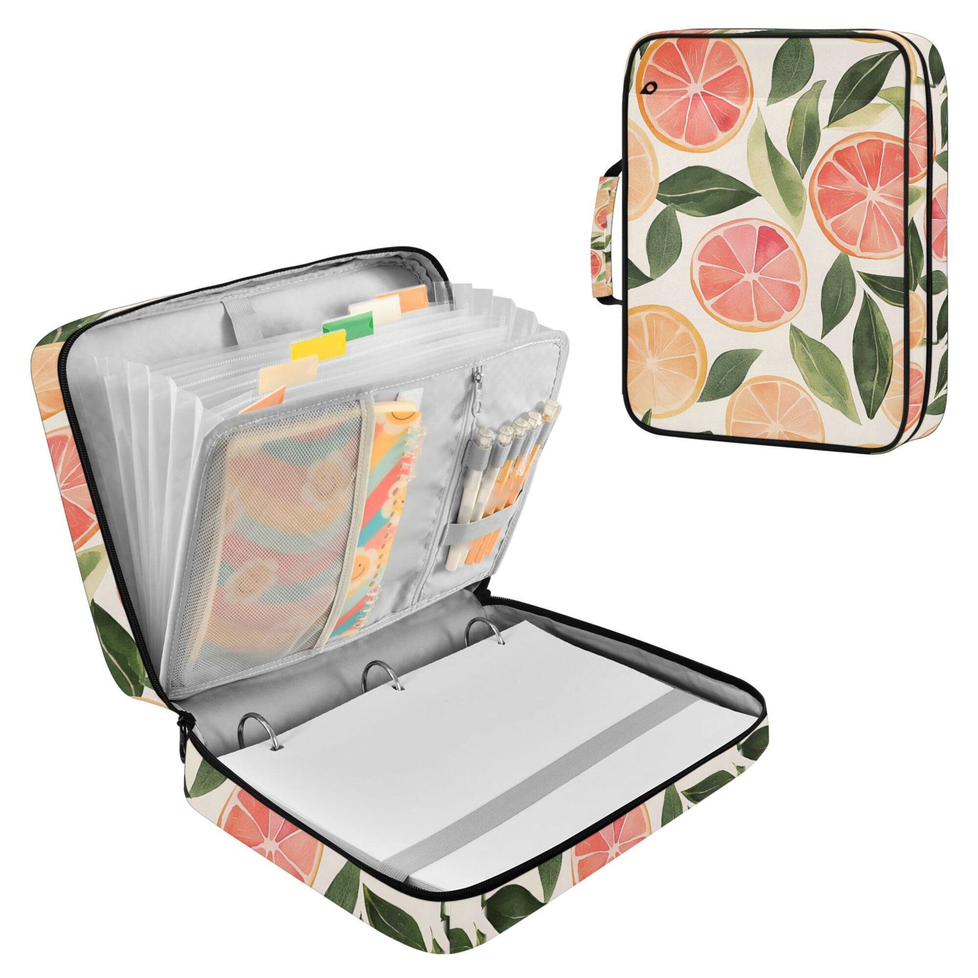 FORMRS Accordion File Folder A4 Size 7-Pocket Expanding Document Organizer Bag with 3 Ring Binder, Watercolor Grapefruit