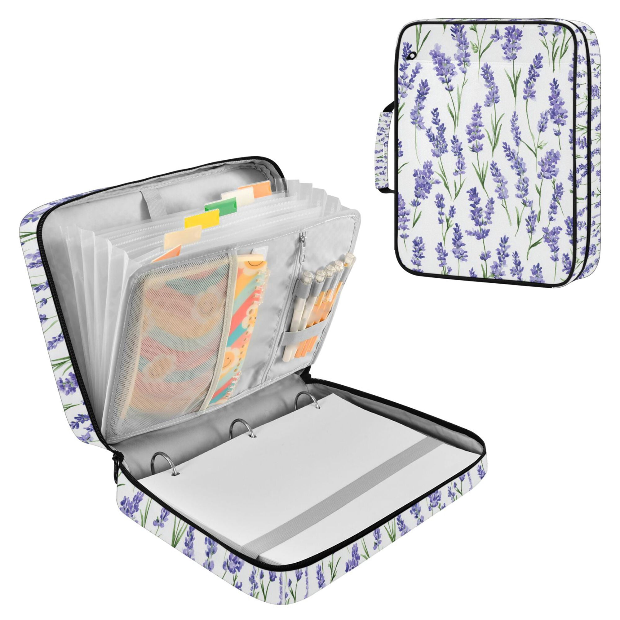 FORMRS Accordion File Folder A4 Size 7-Pocket Expanding Document Organizer Bag with 3 Ring Binder, Watercolor Lavender Pattern