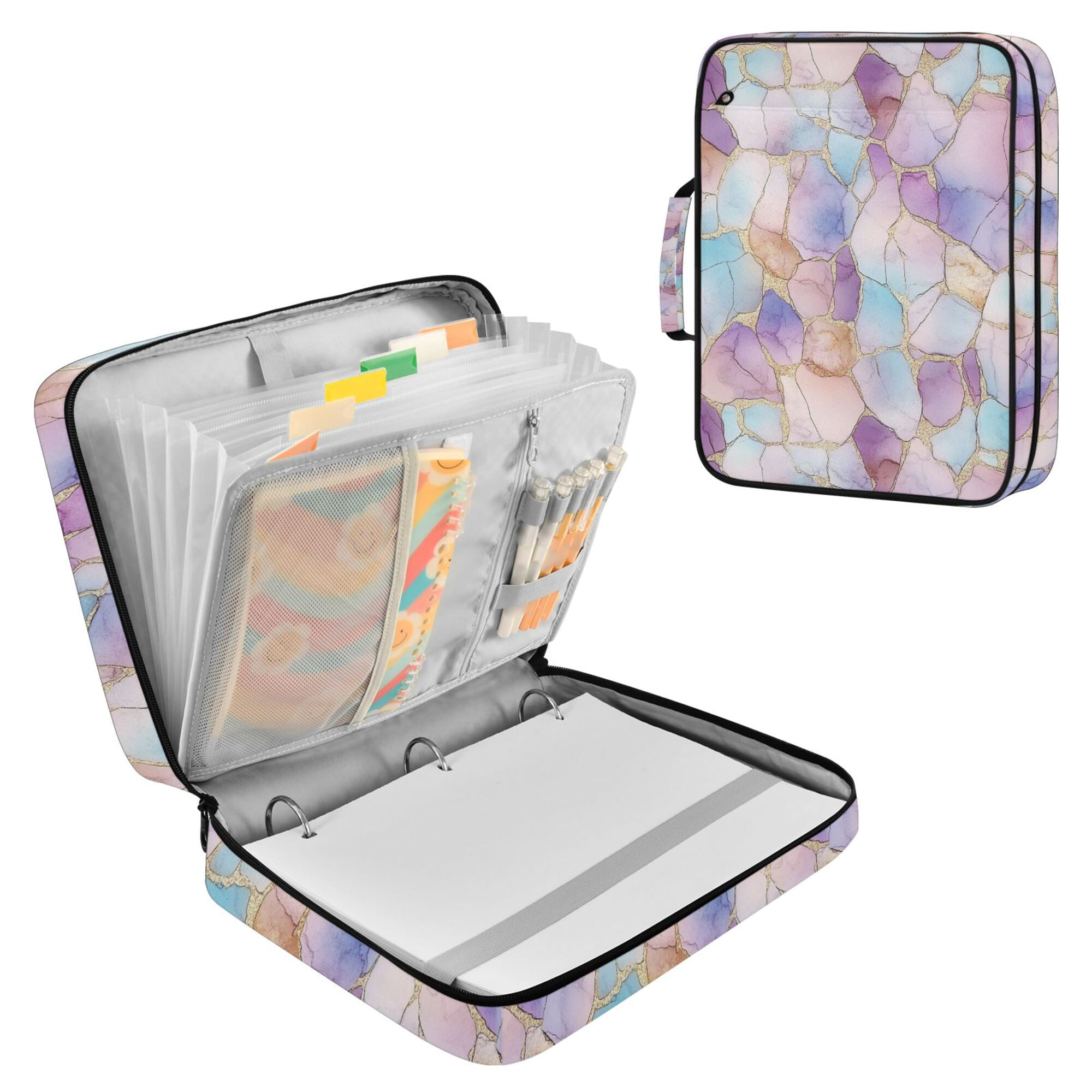 FORMRS Accordion File Folder A4 Size 7-Pocket Expanding Document Organizer Bag with 3 Ring Binder, Watercolor Marble Pattern