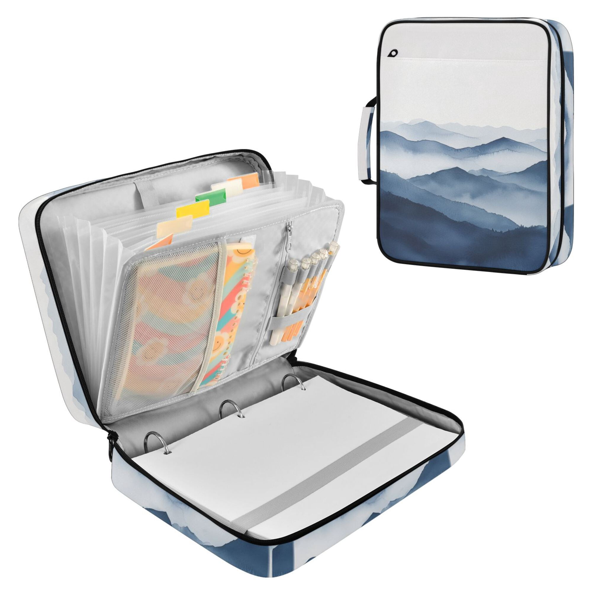 FORMRS Accordion File Folder A4 Size 7-Pocket Expanding Document Organizer Bag with 3 Ring Binder, Watercolor Mountains