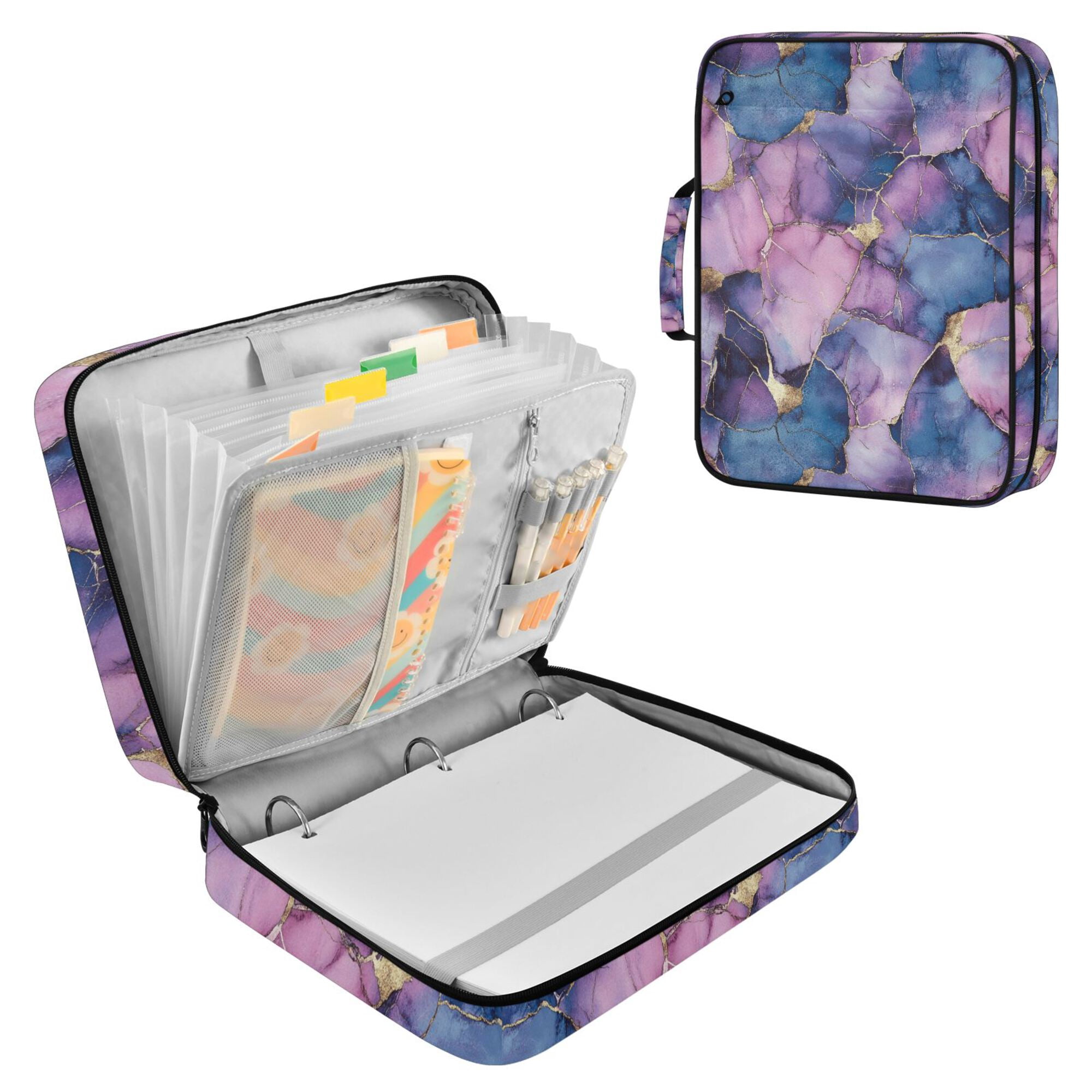 FORMRS Accordion File Folder A4 Size 7-Pocket Expanding Document Organizer Bag with 3 Ring Binder, Watercolor Pink Marble Pattern