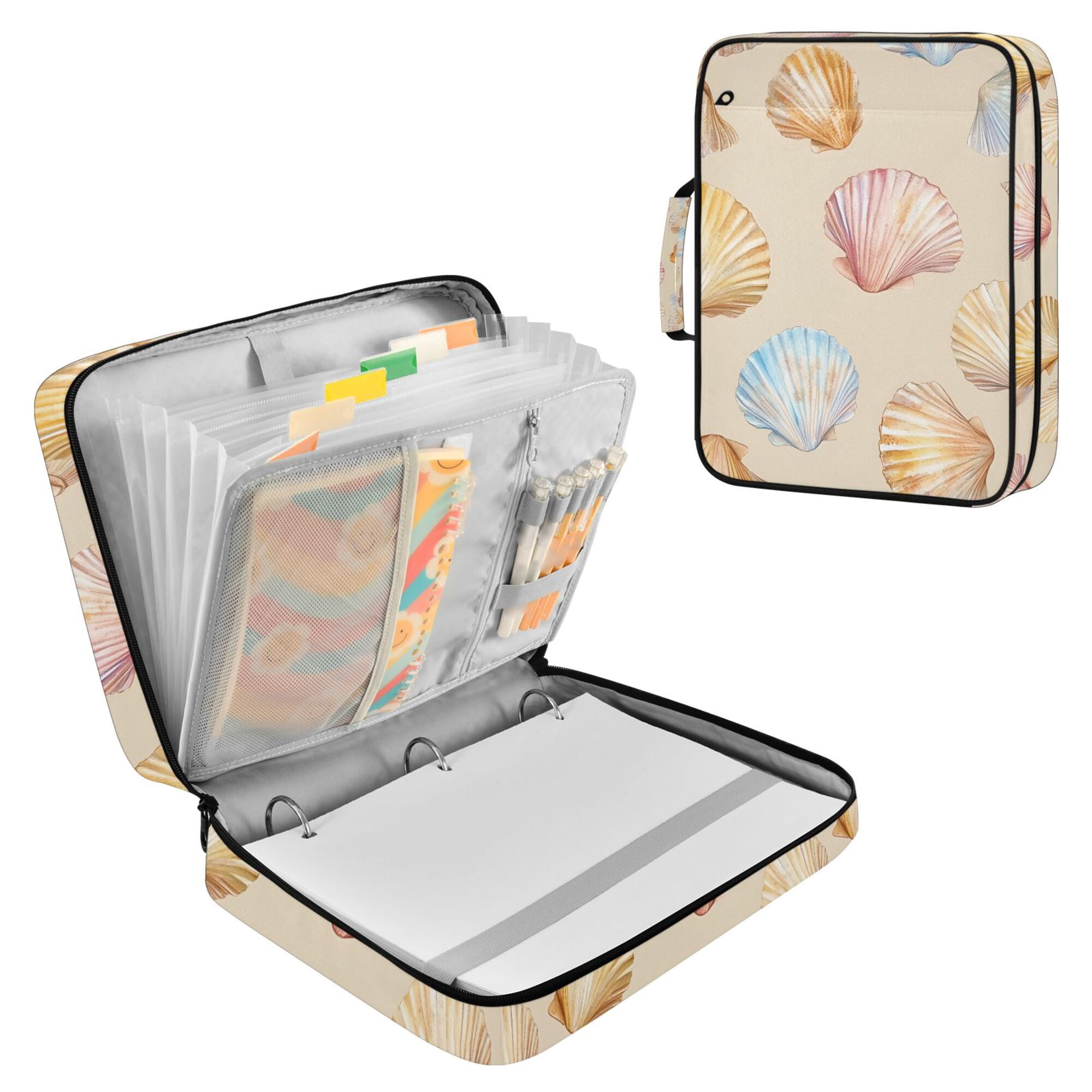 FORMRS Accordion File Folder A4 Size 7-Pocket Expanding Document Organizer Bag with 3 Ring Binder, Watercolor Seashell