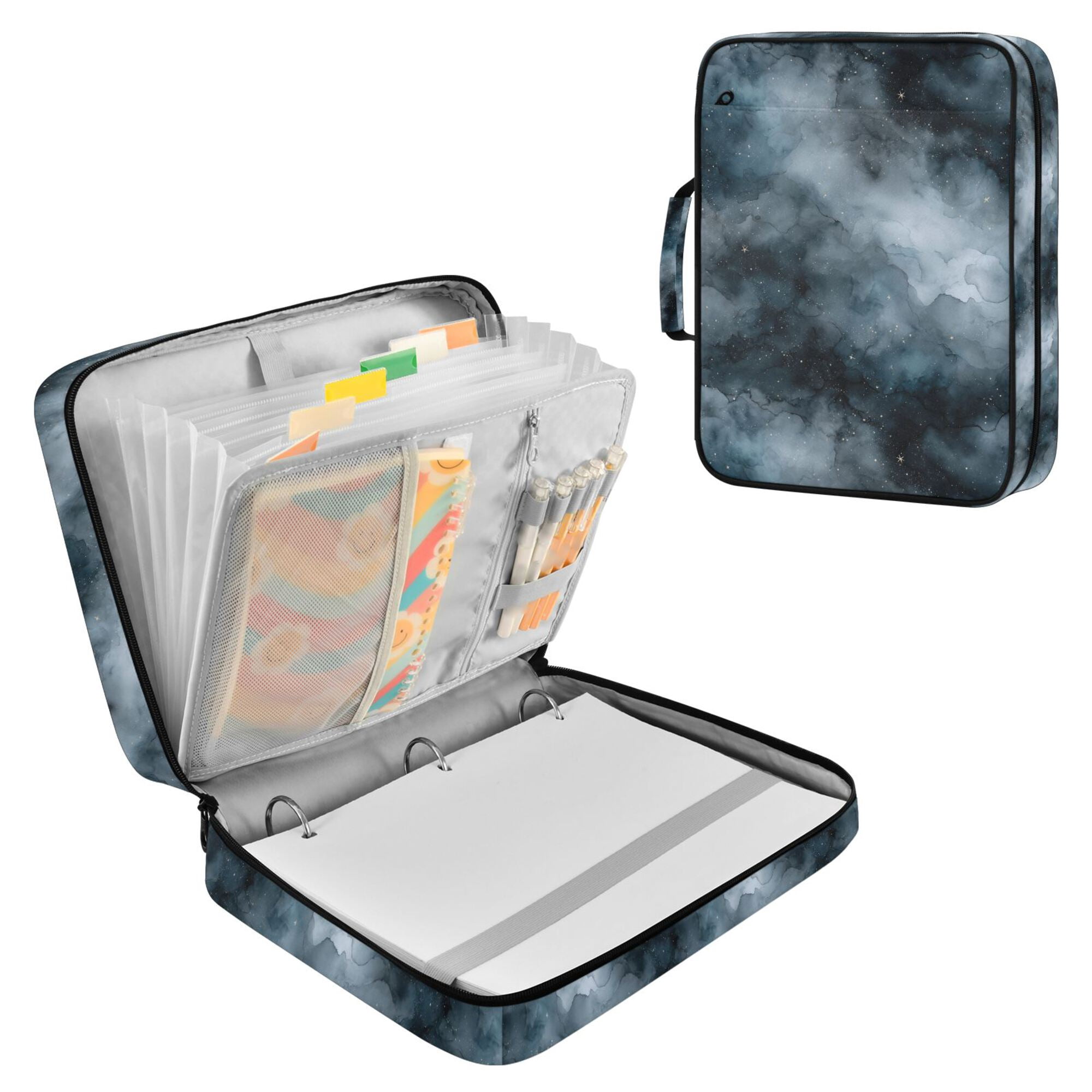 FORMRS Accordion File Folder A4 Size 7-Pocket Expanding Document Organizer Bag with 3 Ring Binder, Watercolor Sky Pattern