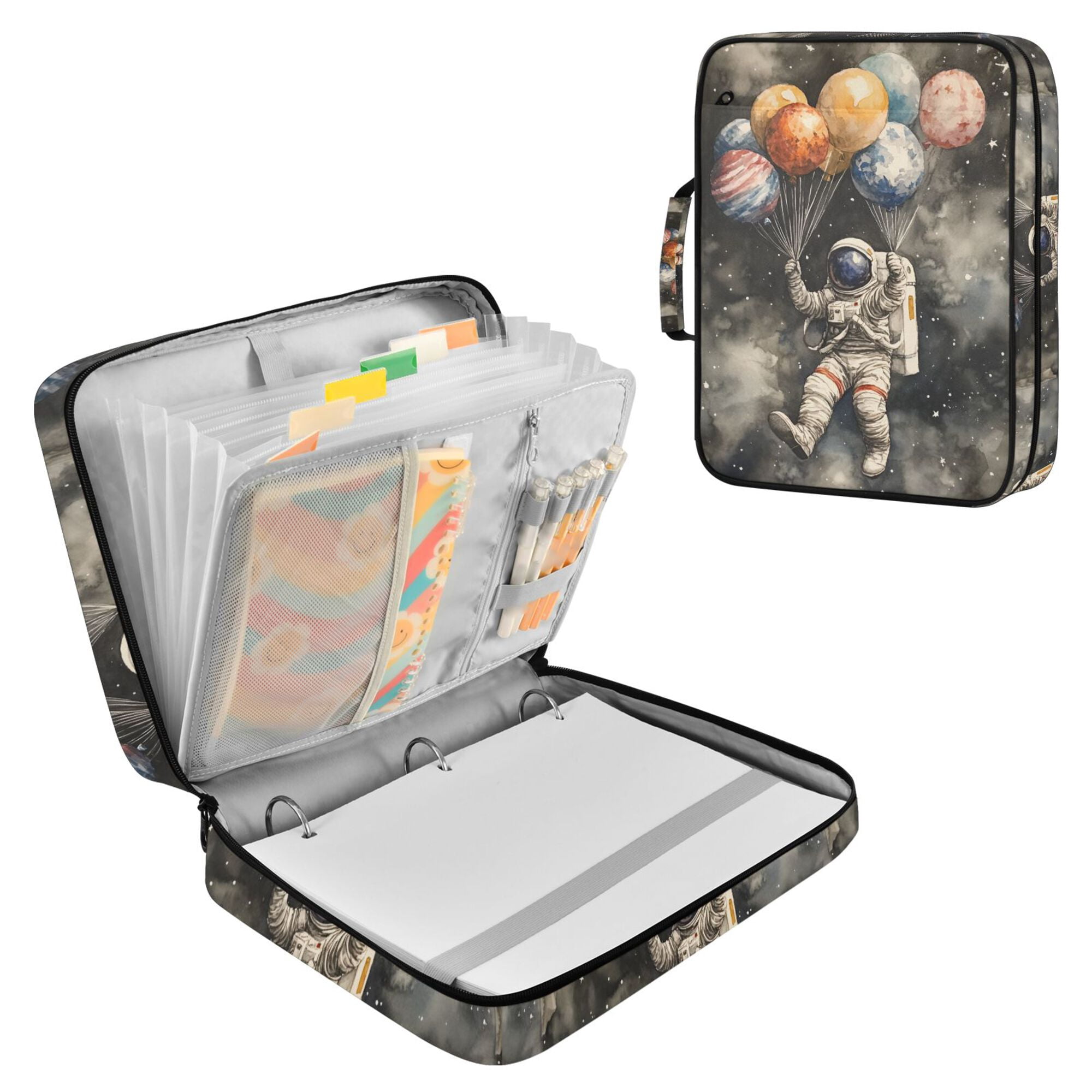 FORMRS Accordion File Folder A4 Size 7-Pocket Expanding Document Organizer Bag with 3 Ring Binder, Watercolor Space