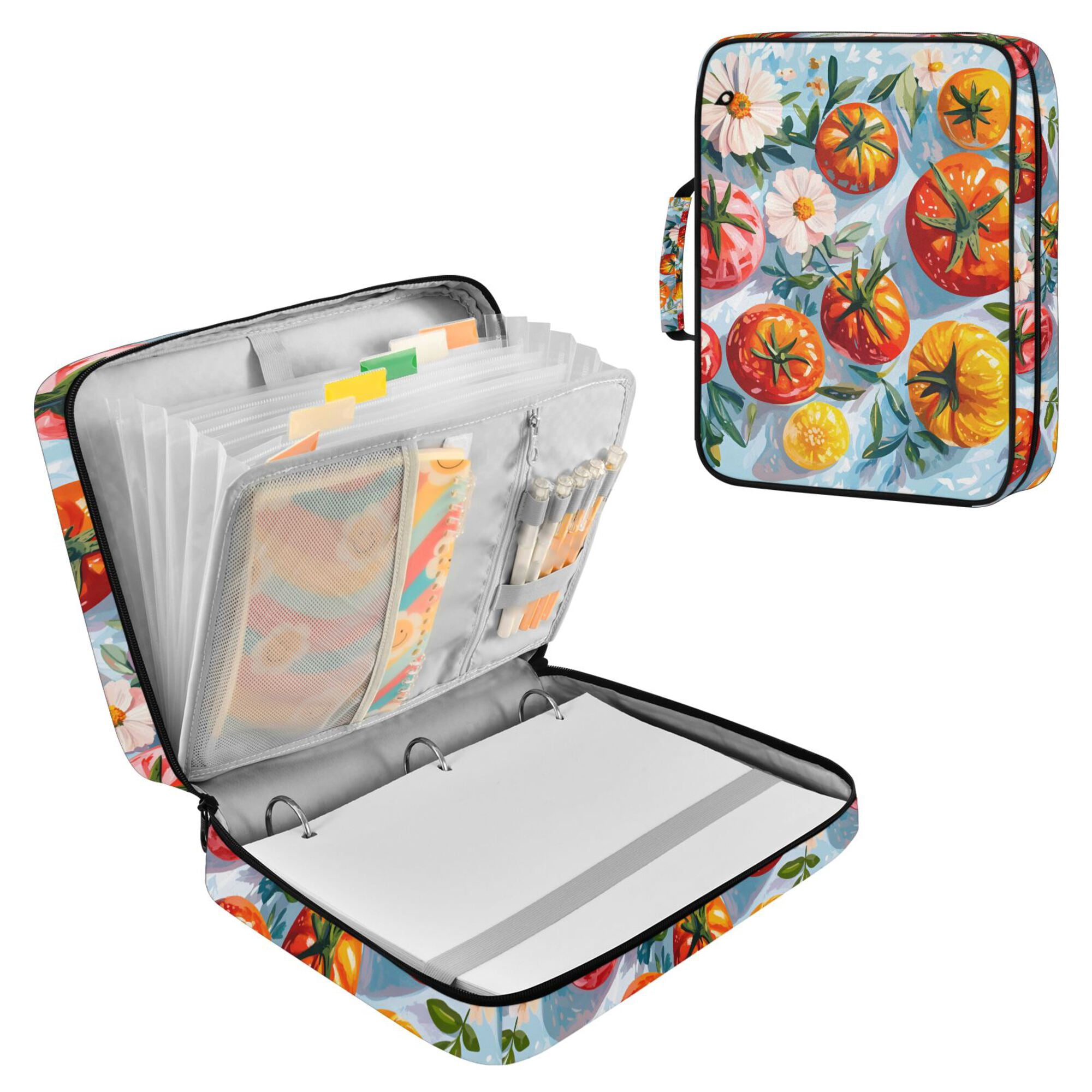 FORMRS Accordion File Folder A4 Size 7-Pocket Expanding Document Organizer Bag with 3 Ring Binder, Watercolor Tomatoes