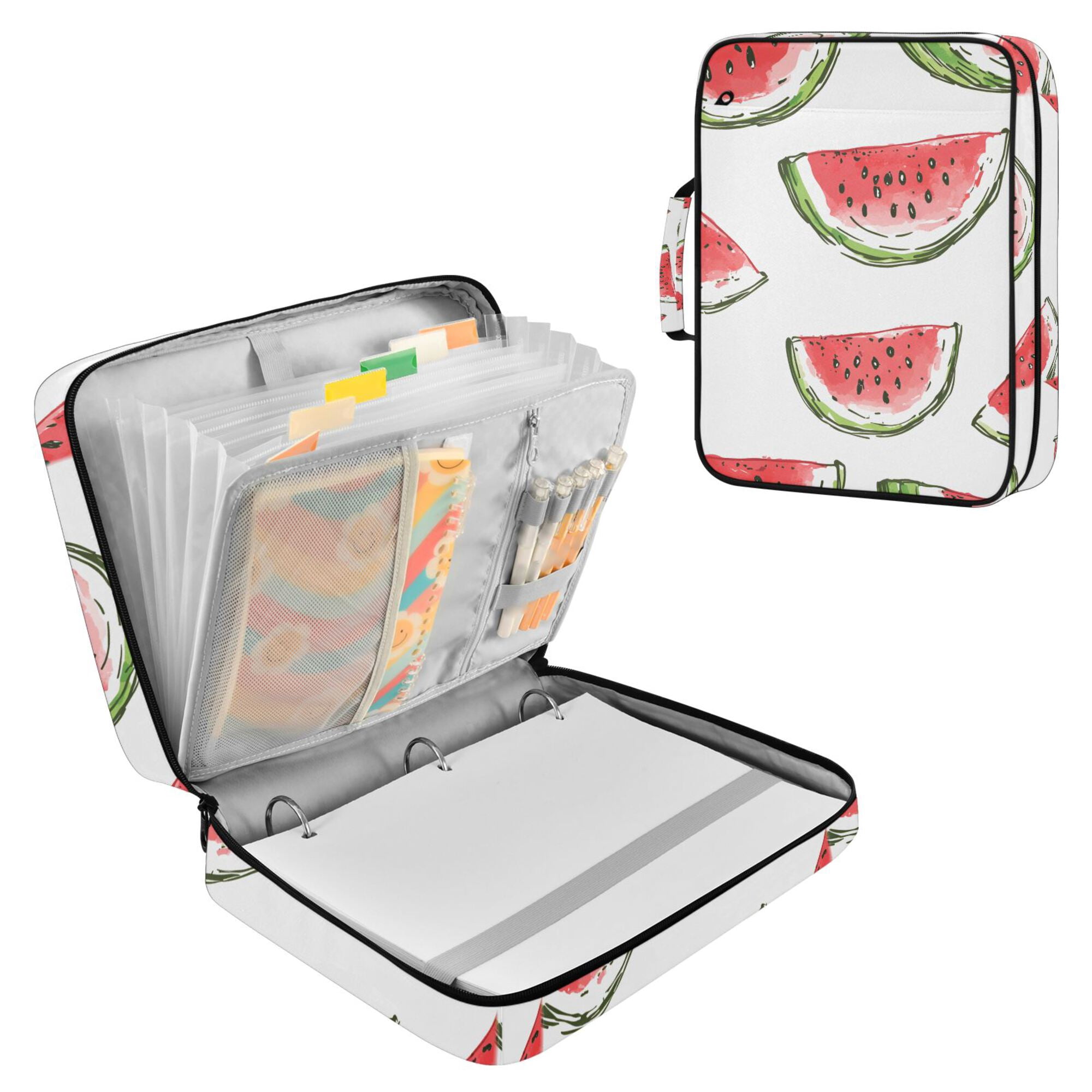 FORMRS Accordion File Folder A4 Size 7-Pocket Expanding Document Organizer Bag with 3 Ring Binder, Watermelon Pattern