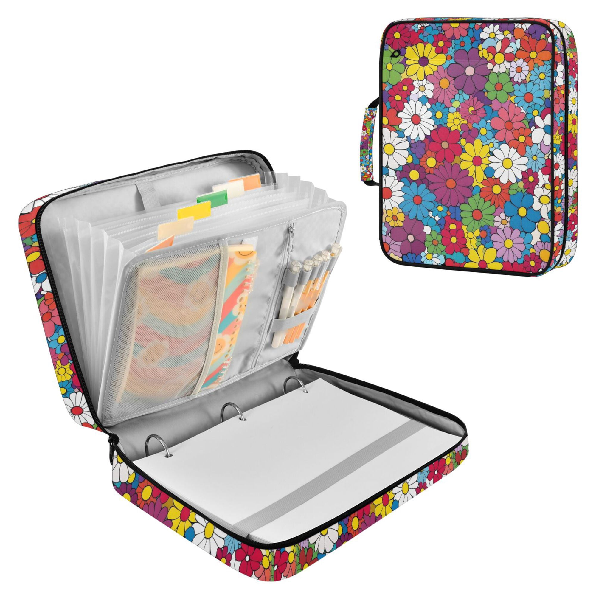 FORMRS Accordion File Folder A4 Size 7-Pocket Expanding Document Organizer Bag with 3 Ring Binder, Whimsical Floral