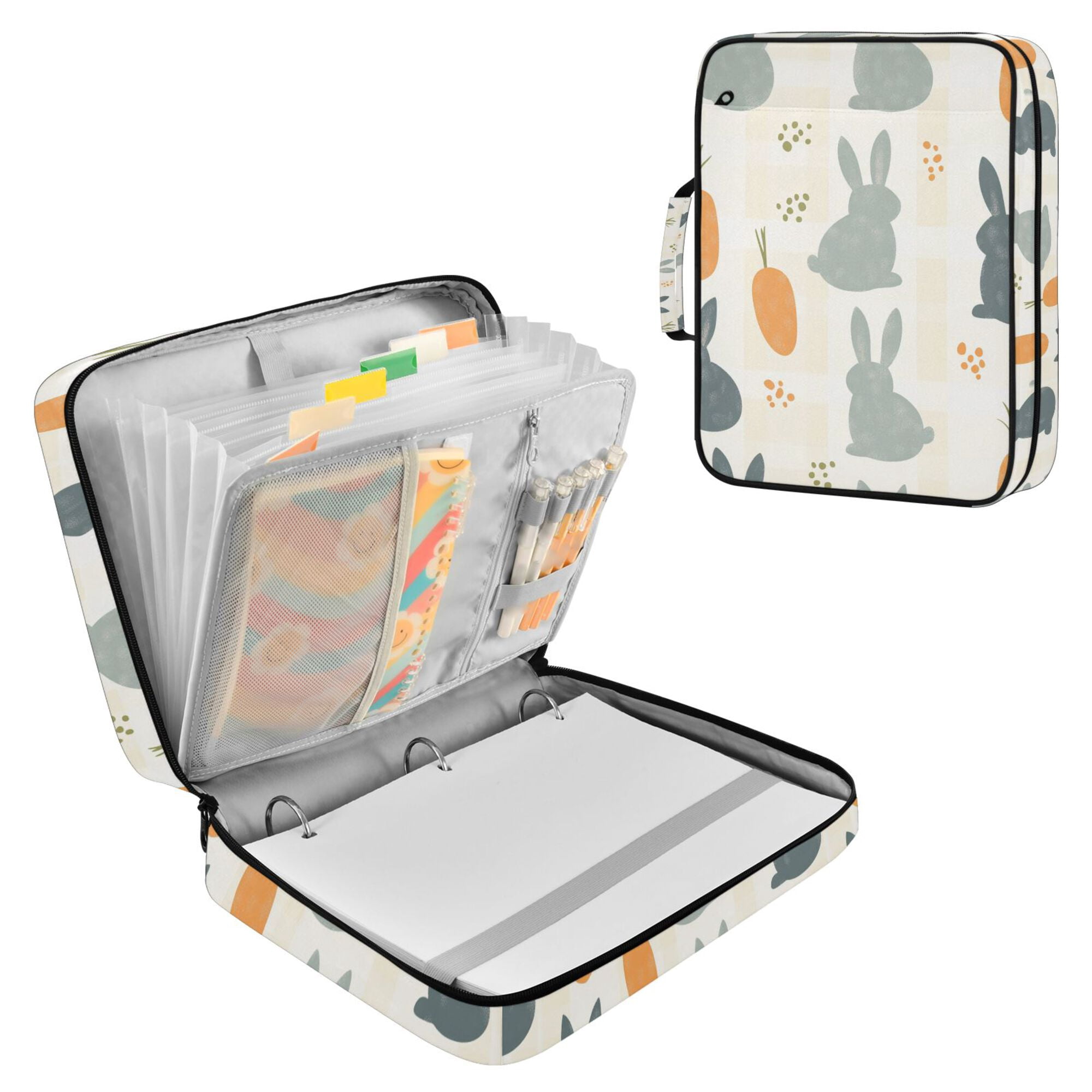 FORMRS Accordion File Folder A4 Size 7-Pocket Expanding Document Organizer Bag with 3 Ring Binder, Whimsical Rabbits