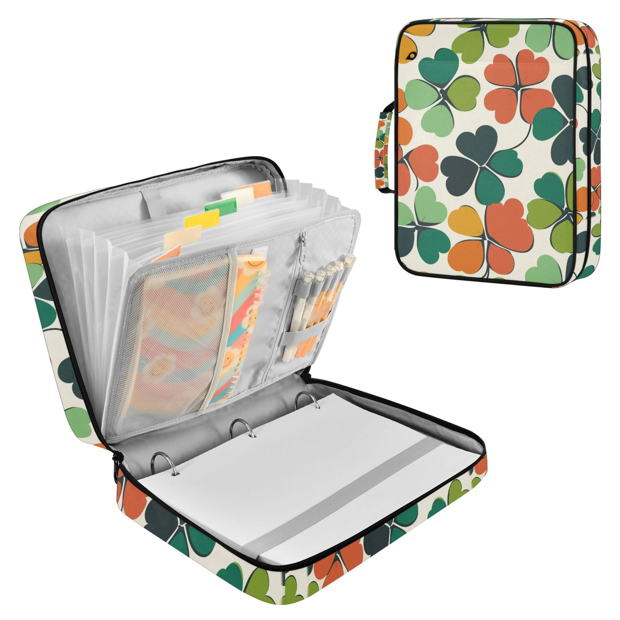 FORMRS Accordion File Folder A4 Size 7-Pocket Expanding Document Organizer Bag with 3 Ring Binder, White Clover Pattern