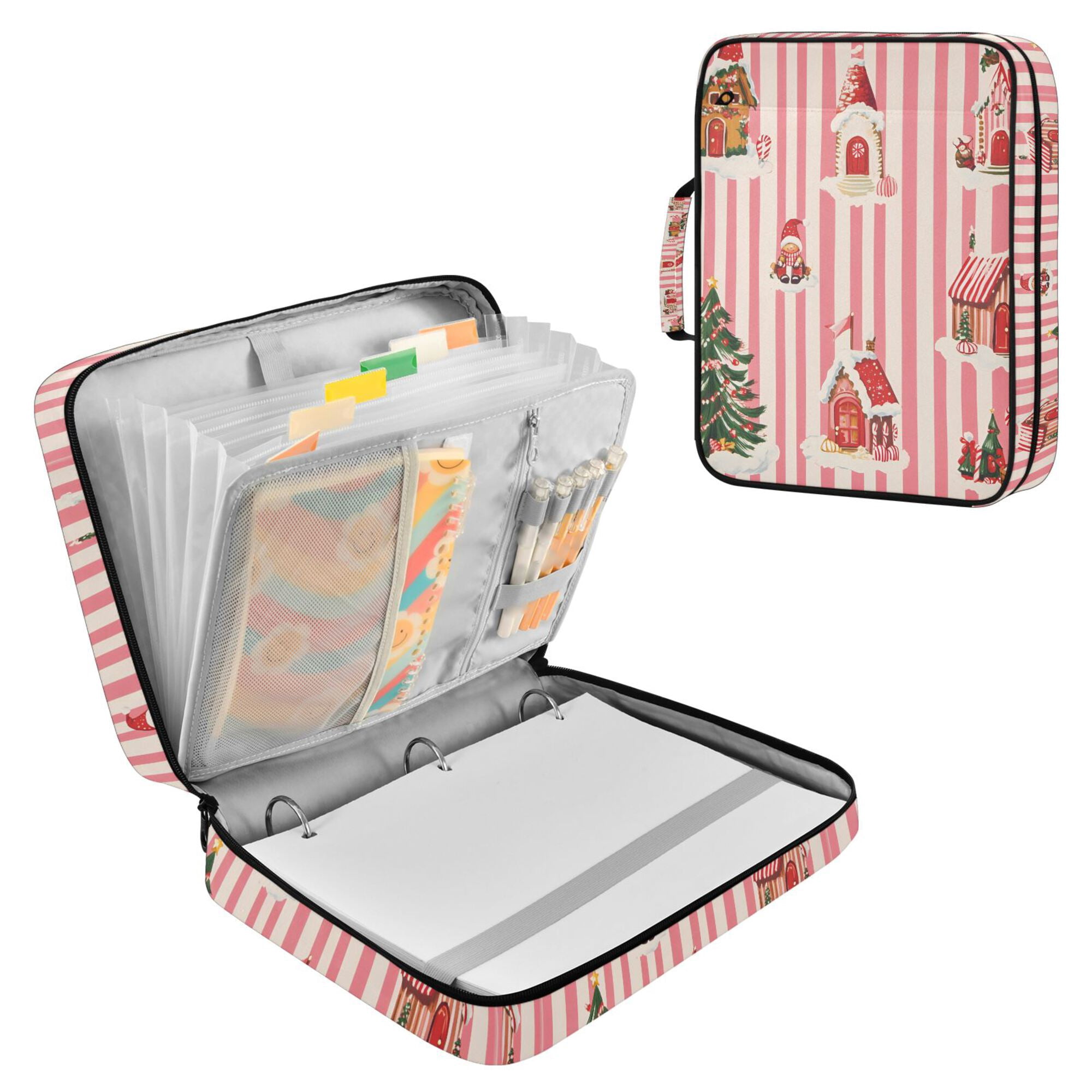 FORMRS Accordion File Folder A4 Size 7-Pocket Expanding Document Organizer Bag with 3 Ring Binder, White Gingerbread Houses