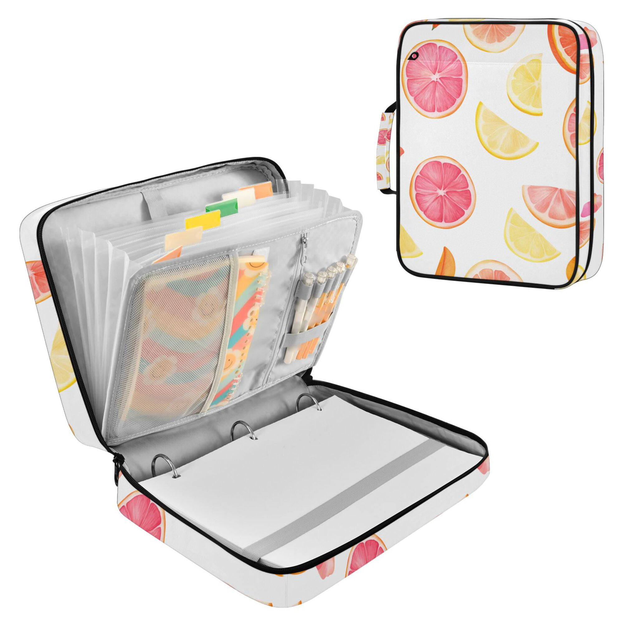 FORMRS Accordion File Folder A4 Size 7-Pocket Expanding Document Organizer Bag with 3 Ring Binder, White Grapefruit Slices