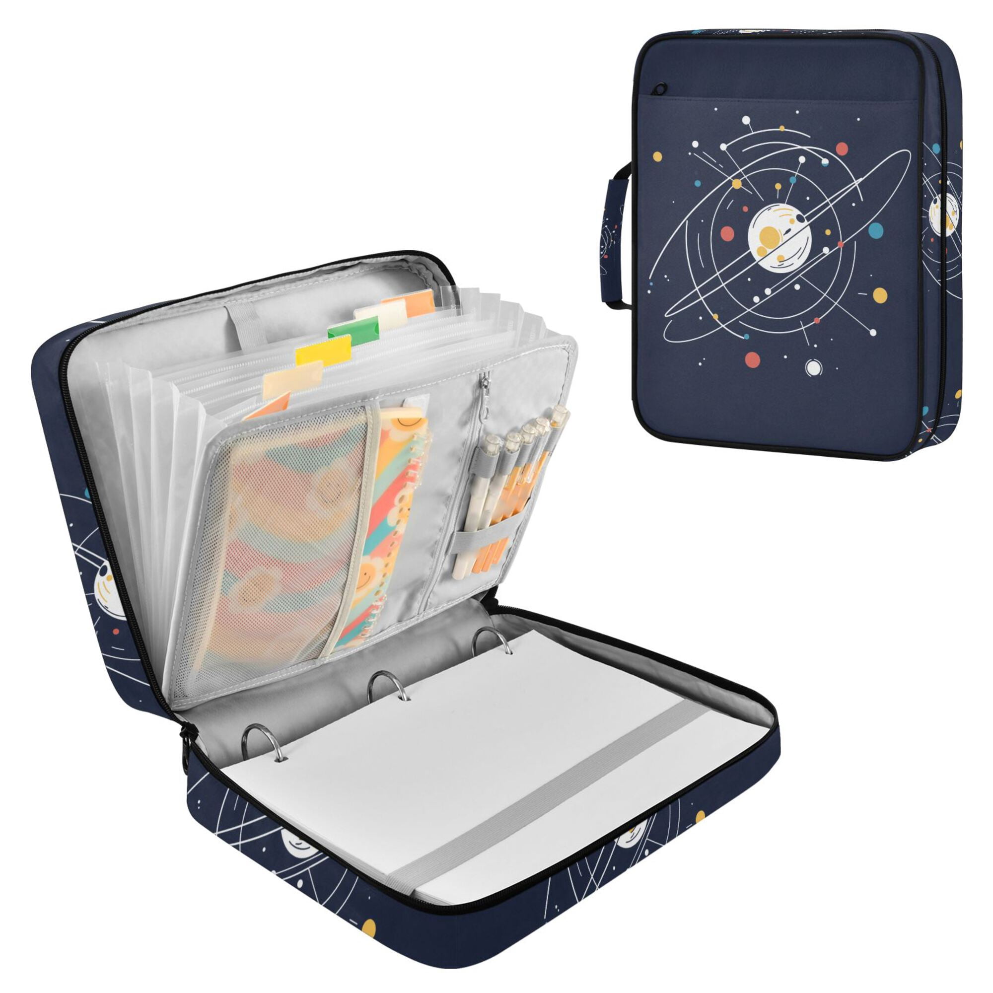 FORMRS Accordion File Folder A4 Size 7-Pocket Expanding Document Organizer Bag with 3 Ring Binder, White Planet