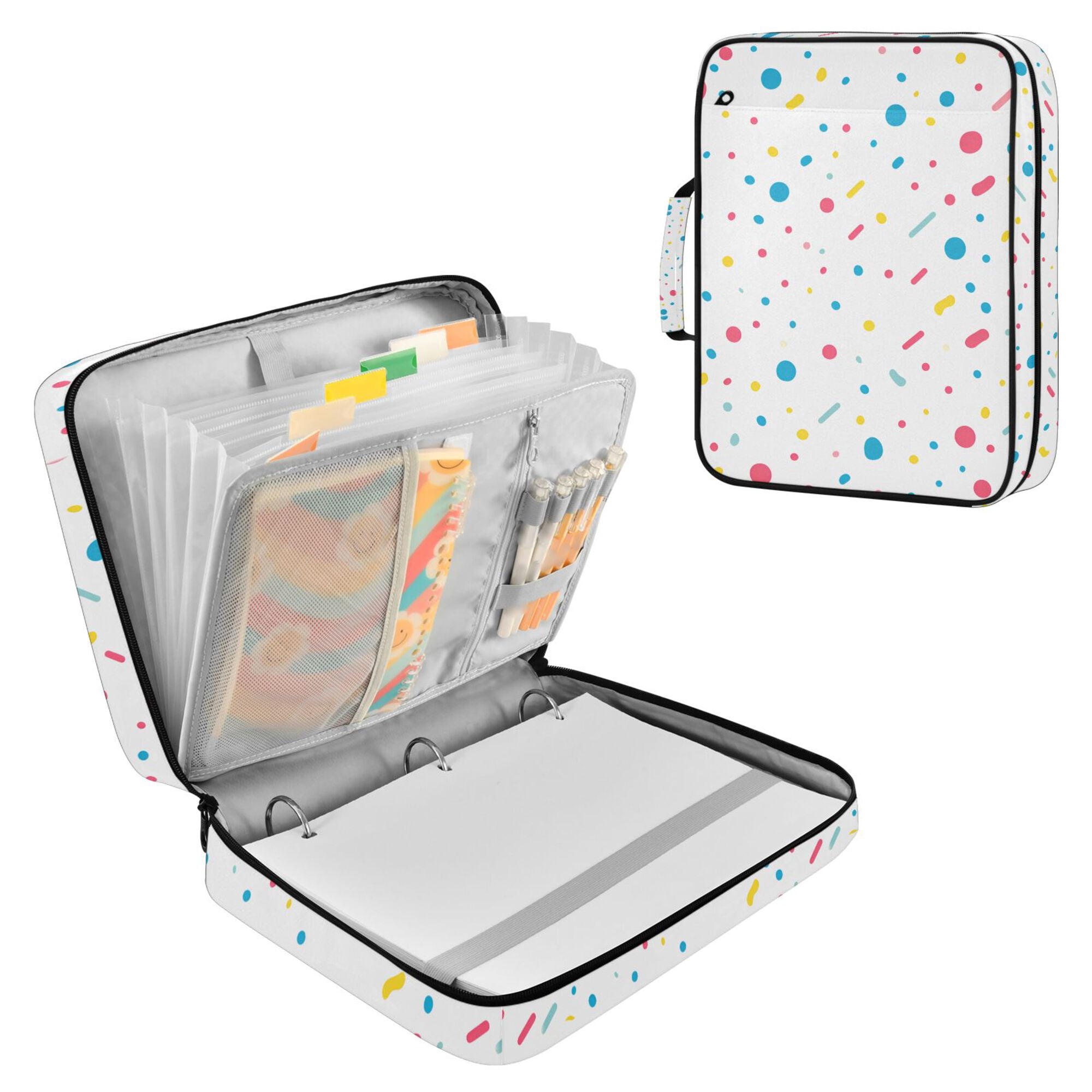 FORMRS Accordion File Folder A4 Size 7-Pocket Expanding Document Organizer Bag with 3 Ring Binder, White Retro Pattern