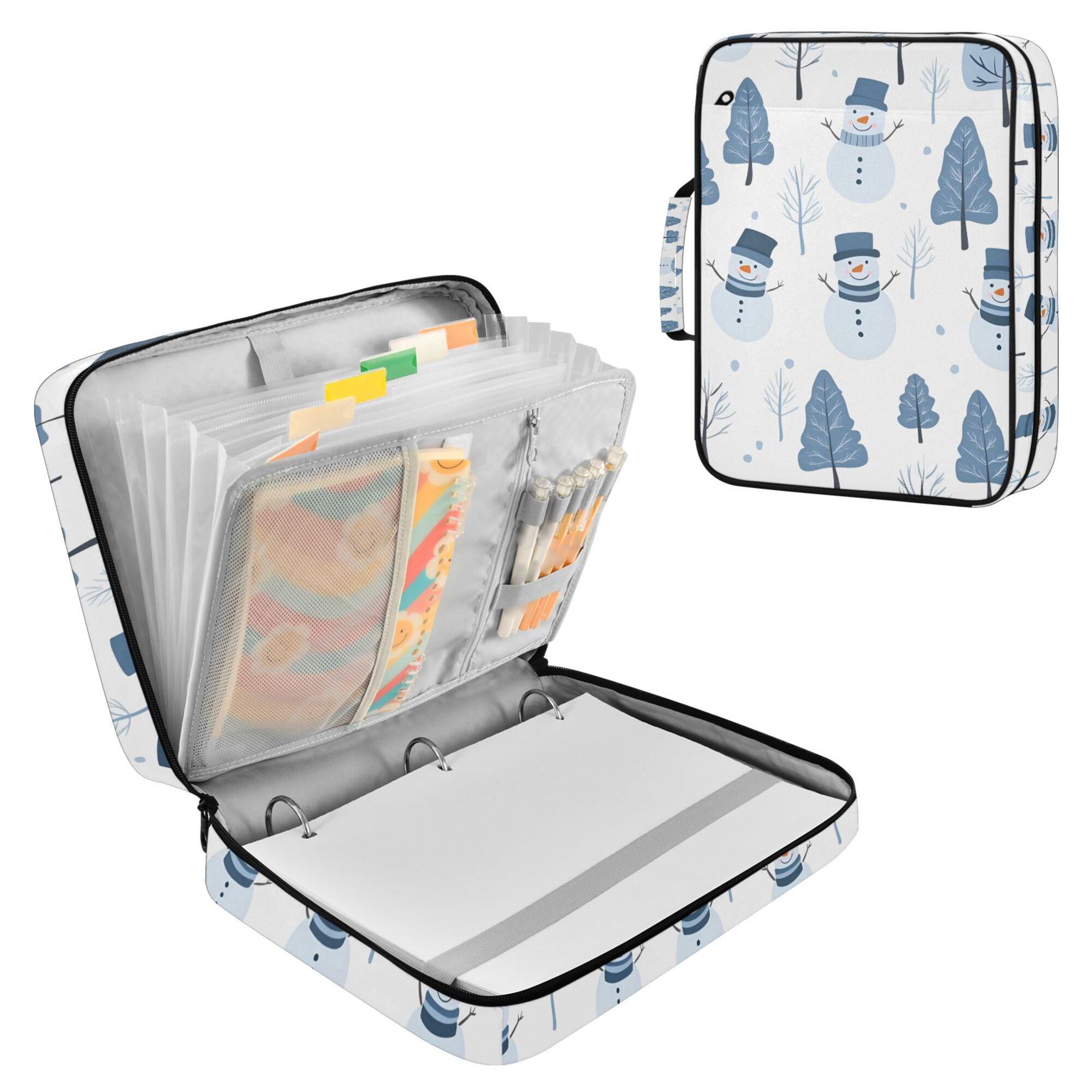FORMRS Accordion File Folder A4 Size 7-Pocket Expanding Document Organizer Bag with 3 Ring Binder, White Snowman
