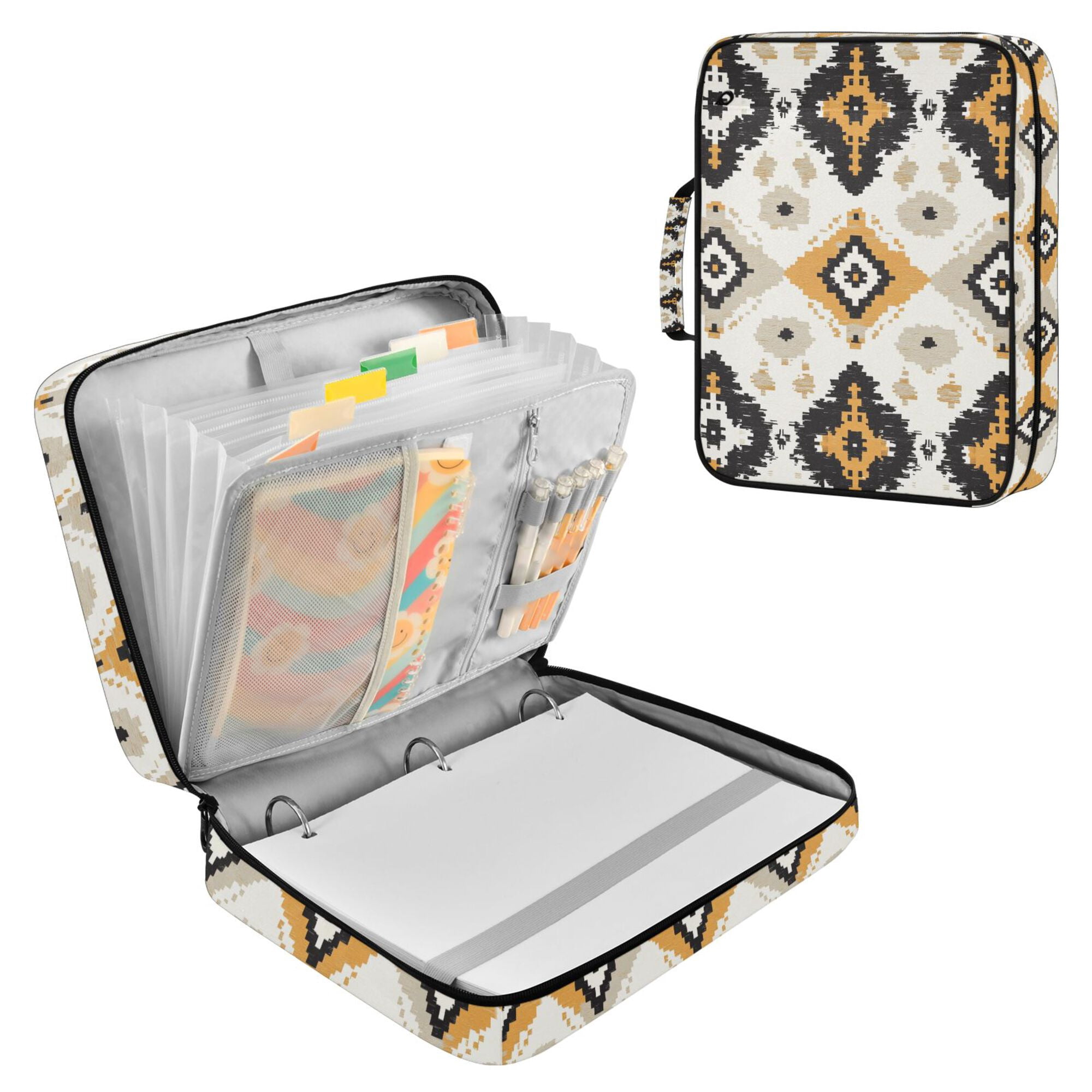 FORMRS Accordion File Folder A4 Size 7-Pocket Expanding Document Organizer Bag with 3 Ring Binder, White and Black