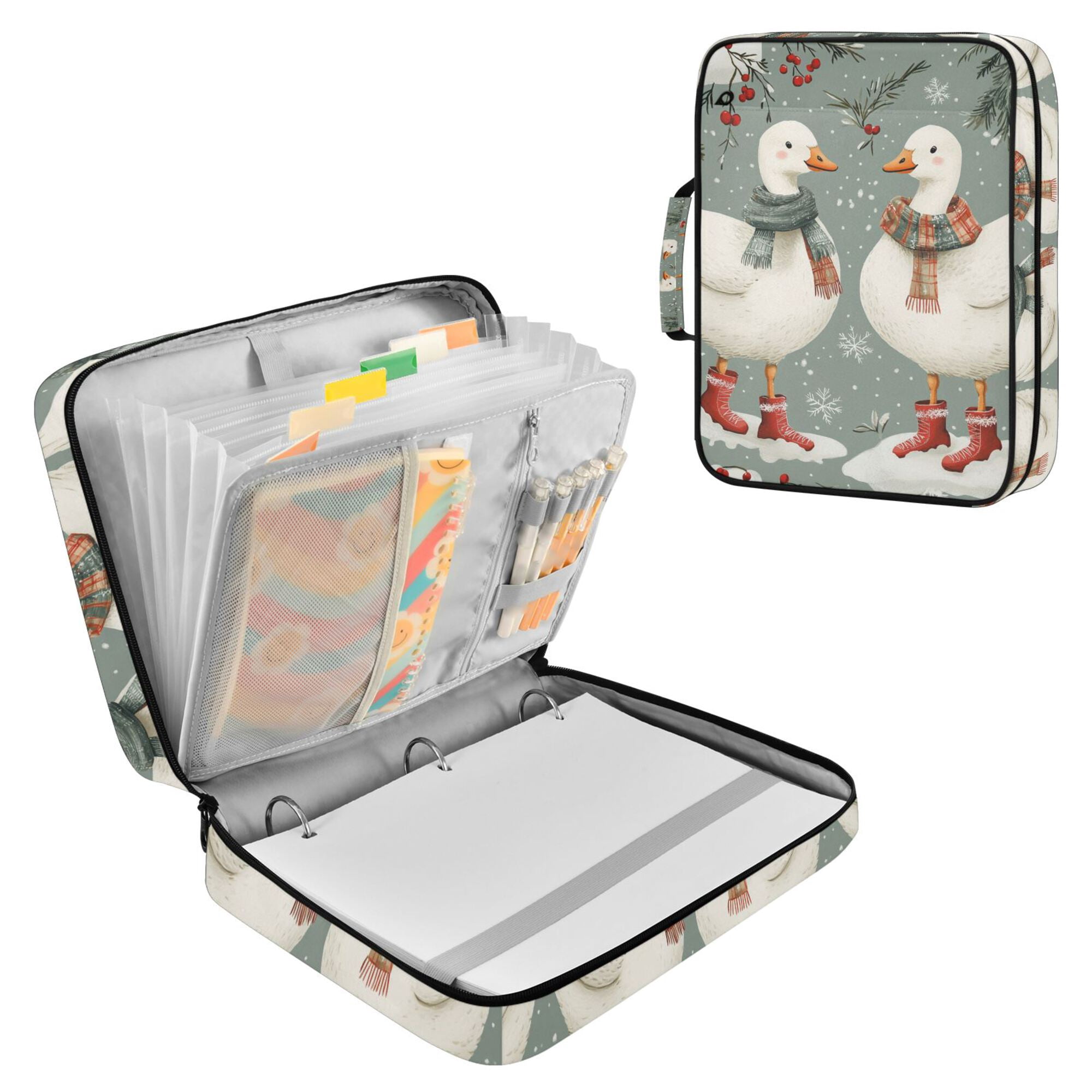 FORMRS Accordion File Folder A4 Size 7-Pocket Expanding Document Organizer Bag with 3 Ring Binder, Winter Goose Scarves