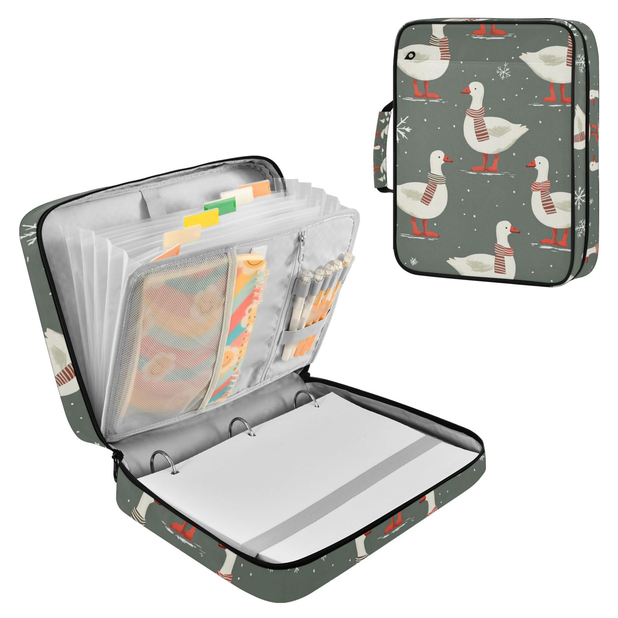 FORMRS Accordion File Folder A4 Size 7-Pocket Expanding Document Organizer Bag with 3 Ring Binder, Winter Goose