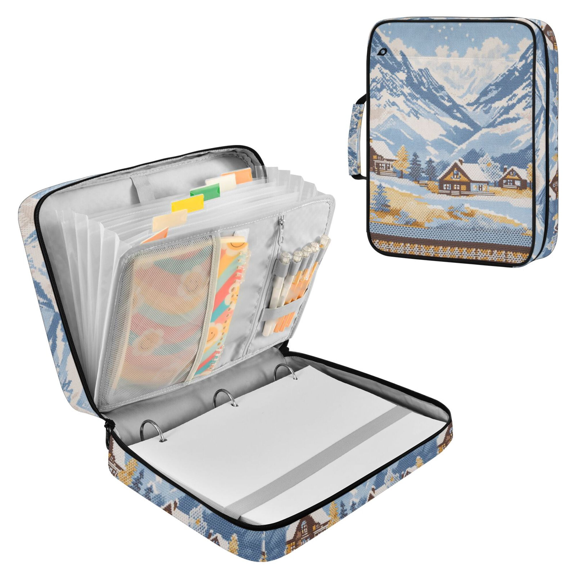 FORMRS Accordion File Folder A4 Size 7-Pocket Expanding Document Organizer Bag with 3 Ring Binder, Winter Mountain