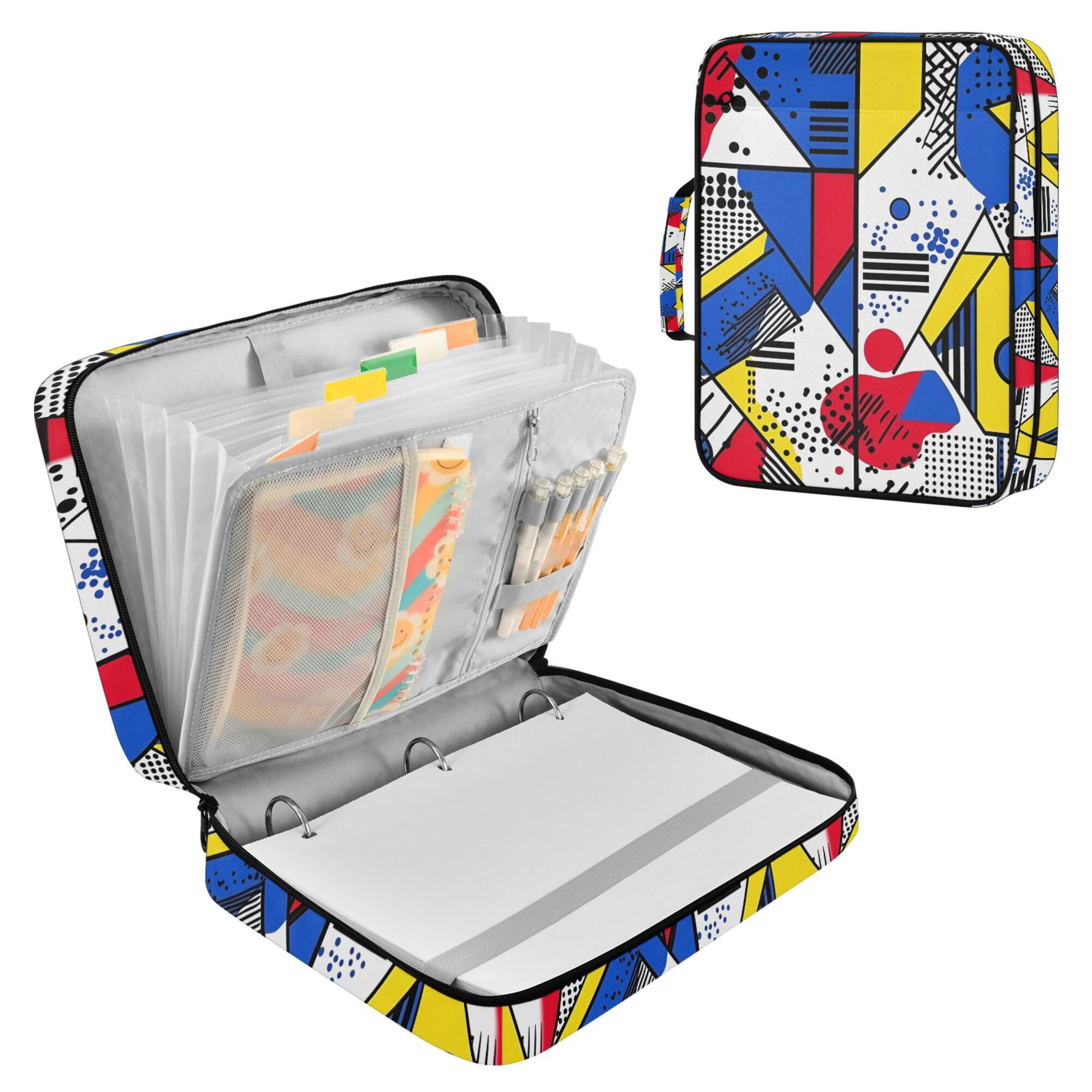 FORMRS Accordion File Folder A4 Size 7-Pocket Expanding Document Organizer Bag with 3 Ring Binder, Yelllow Simple Shapes