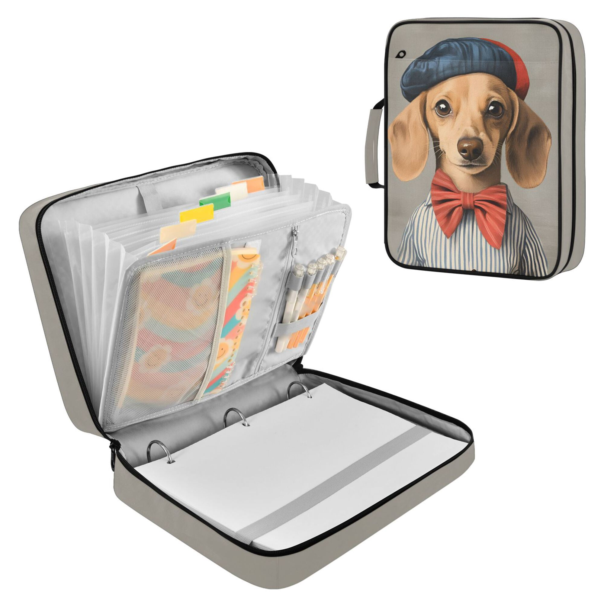 FORMRS Accordion File Folder A4 Size 7-Pocket Expanding Document Organizer Bag with 3 Ring Binder, Yellow Dog Artist