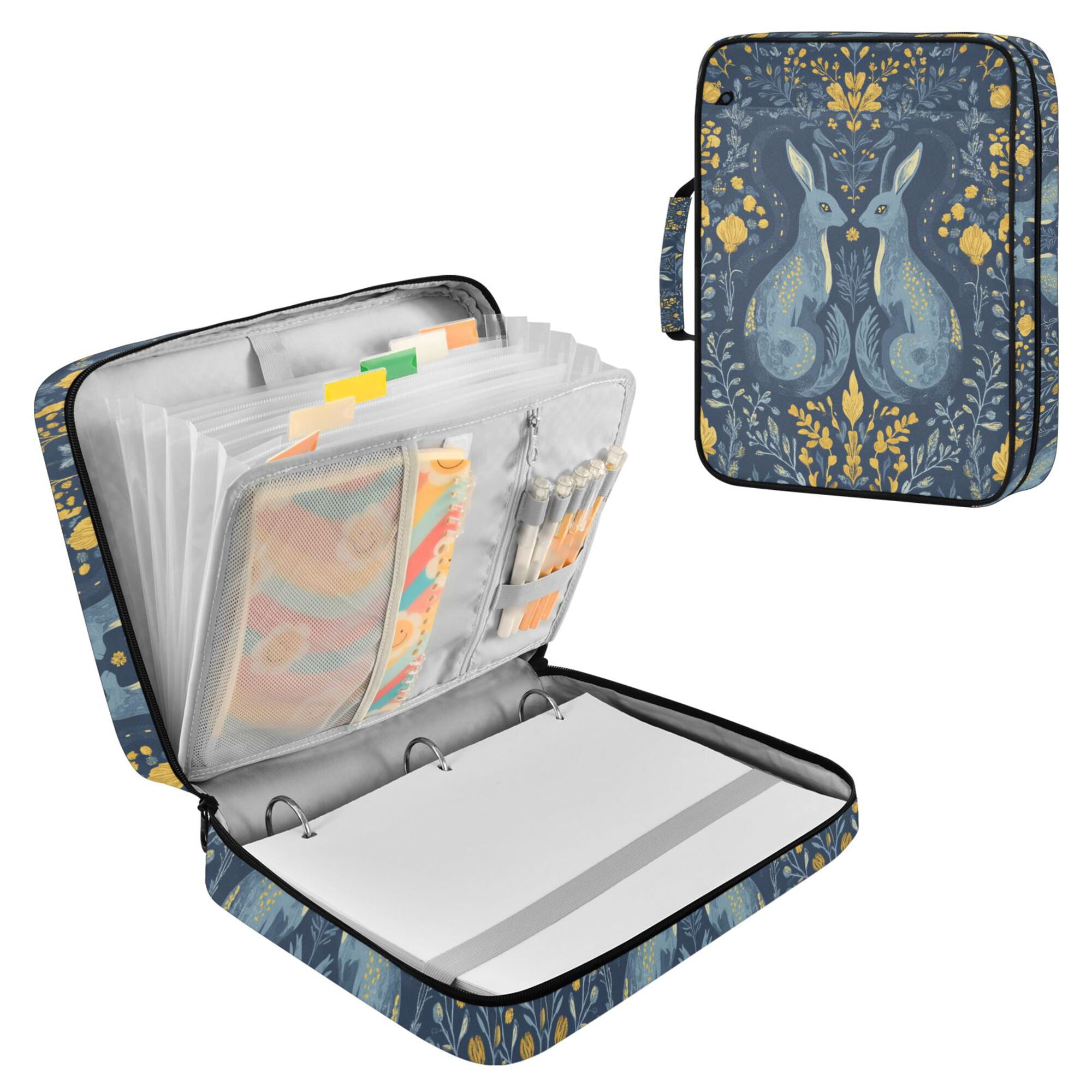 FORMRS Accordion File Folder A4 Size 7-Pocket Expanding Document Organizer Bag with 3 Ring Binder, Yellow Forest Pattern