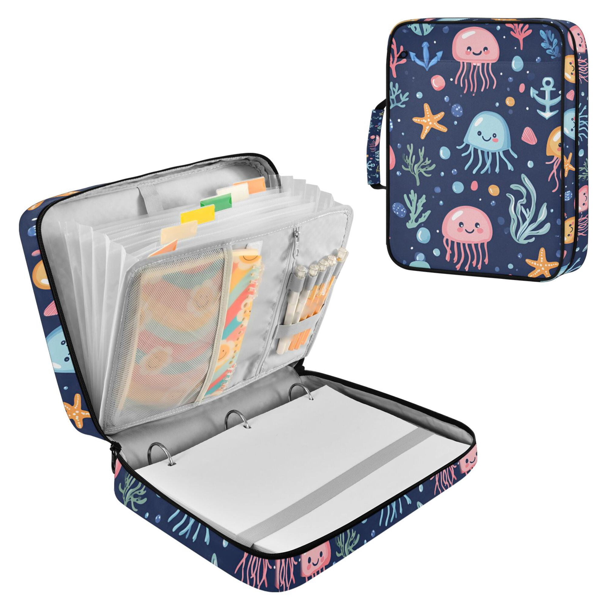 FORMRS Accordion File Folder A4 Size 7-Pocket Expanding Document Organizer Bag with 3 Ring Binder, Yellow Jellyfish