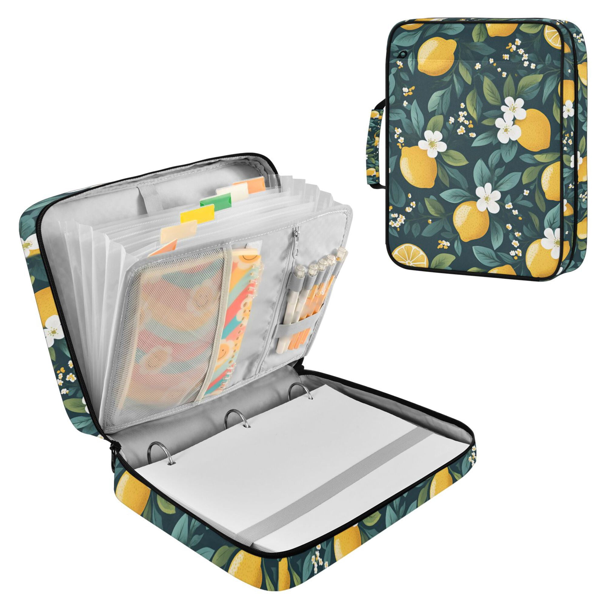FORMRS Accordion File Folder A4 Size 7-Pocket Expanding Document Organizer Bag with 3 Ring Binder, Yellow Lemons
