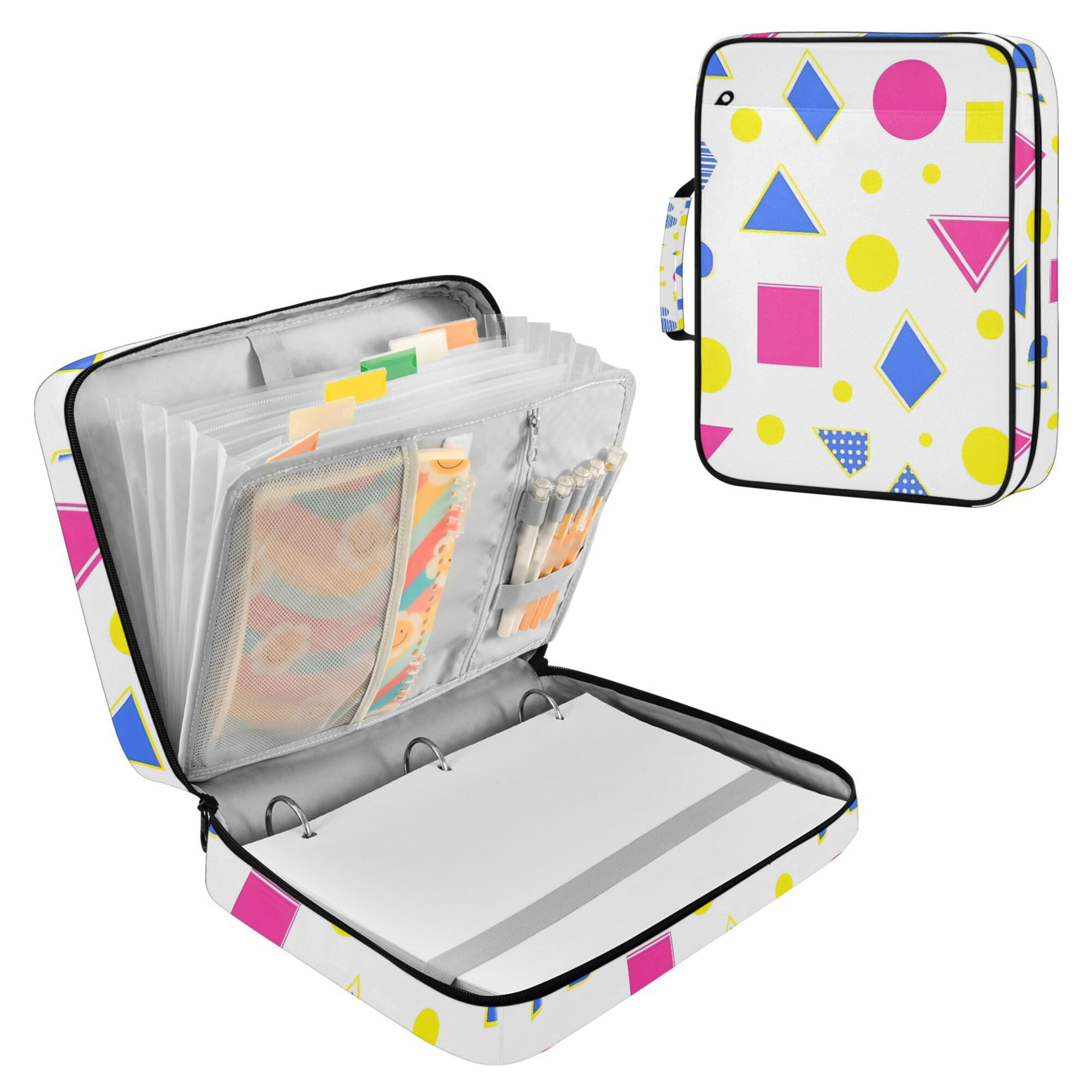 FORMRS Accordion File Folder A4 Size 7-Pocket Expanding Document Organizer Bag with 3 Ring Binder, Yellow Retro Round