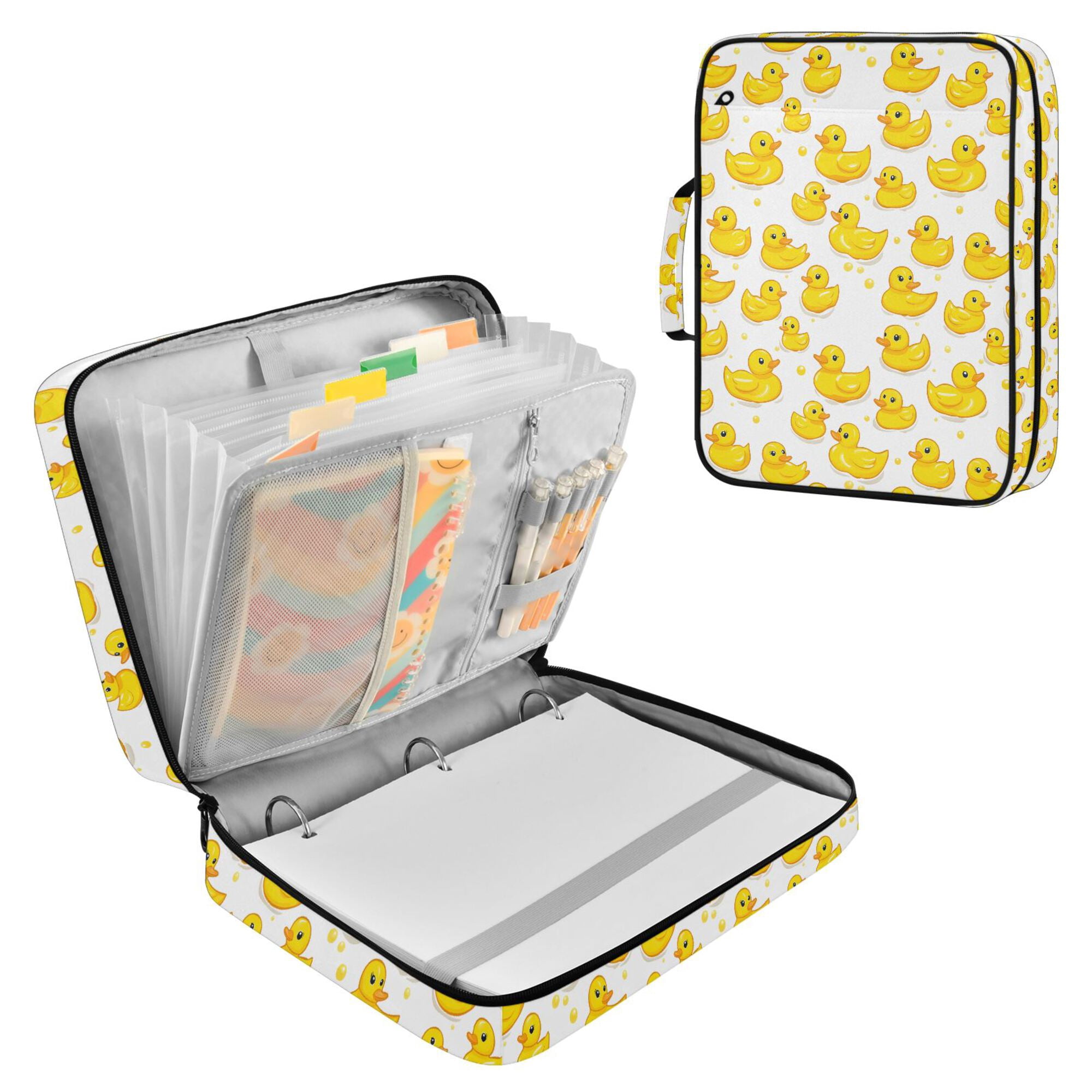FORMRS Accordion File Folder A4 Size 7-Pocket Expanding Document Organizer Bag with 3 Ring Binder, Yellow Rubber Ducks
