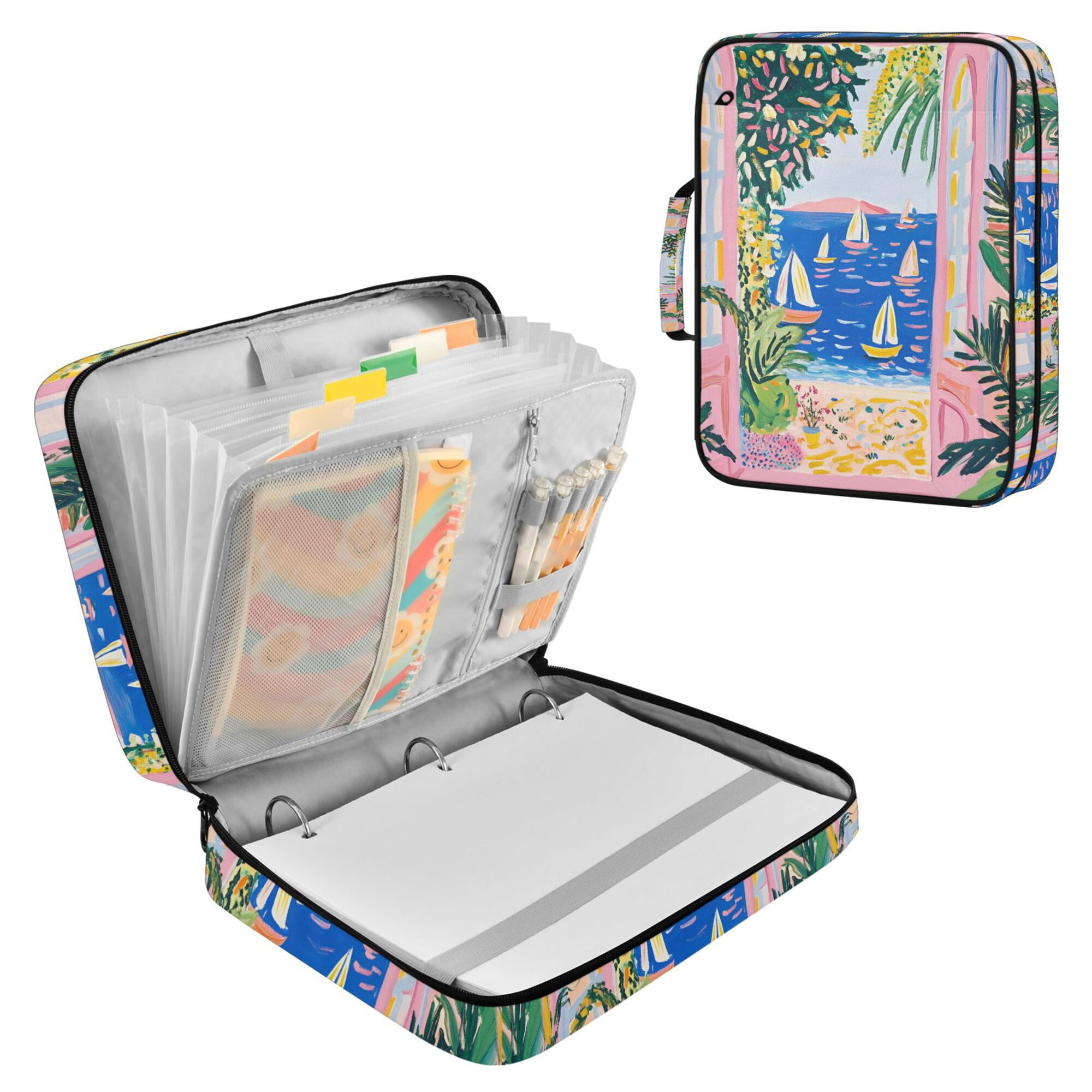 FORMRS Accordion File Folder A4 Size 7-Pocket Expanding Document Organizer Bag with 3 Ring Binder, Yellow Seaside