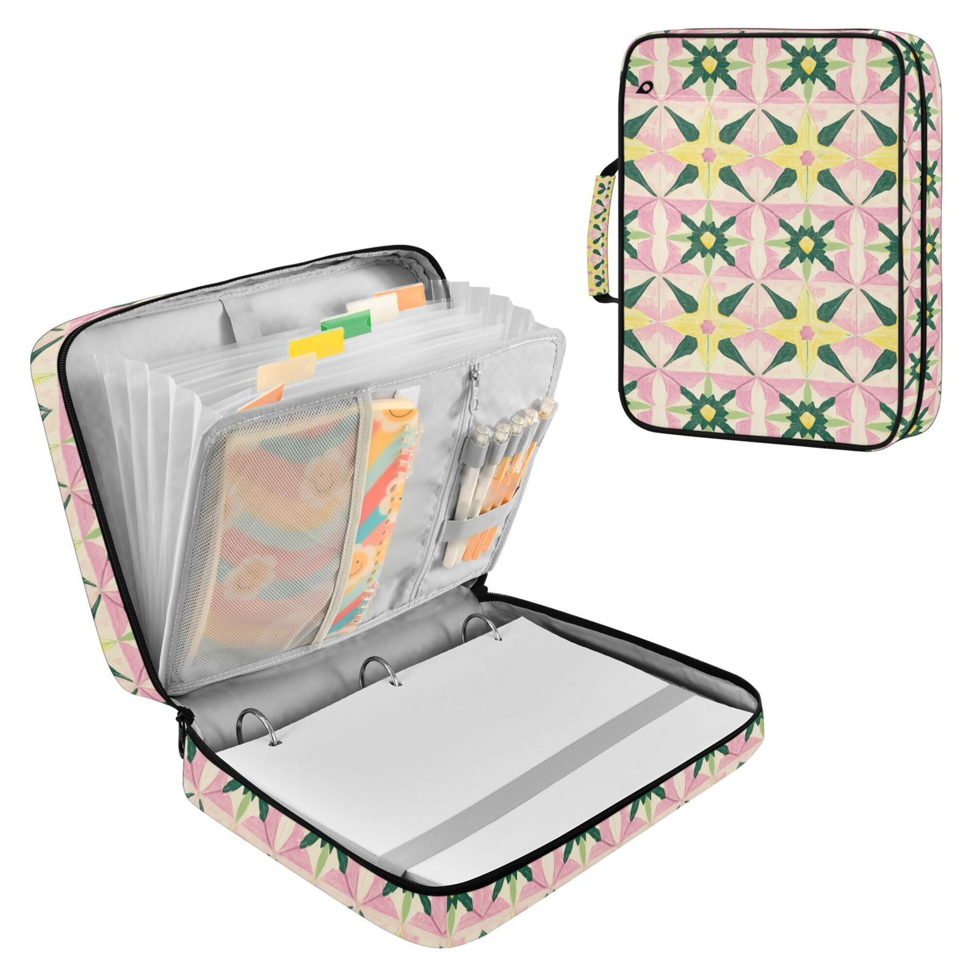 FORMRS Accordion File Folder A4 Size 7-Pocket Expanding Document Organizer Bag with 3 Ring Binder, Yellow Symmetrical Stars