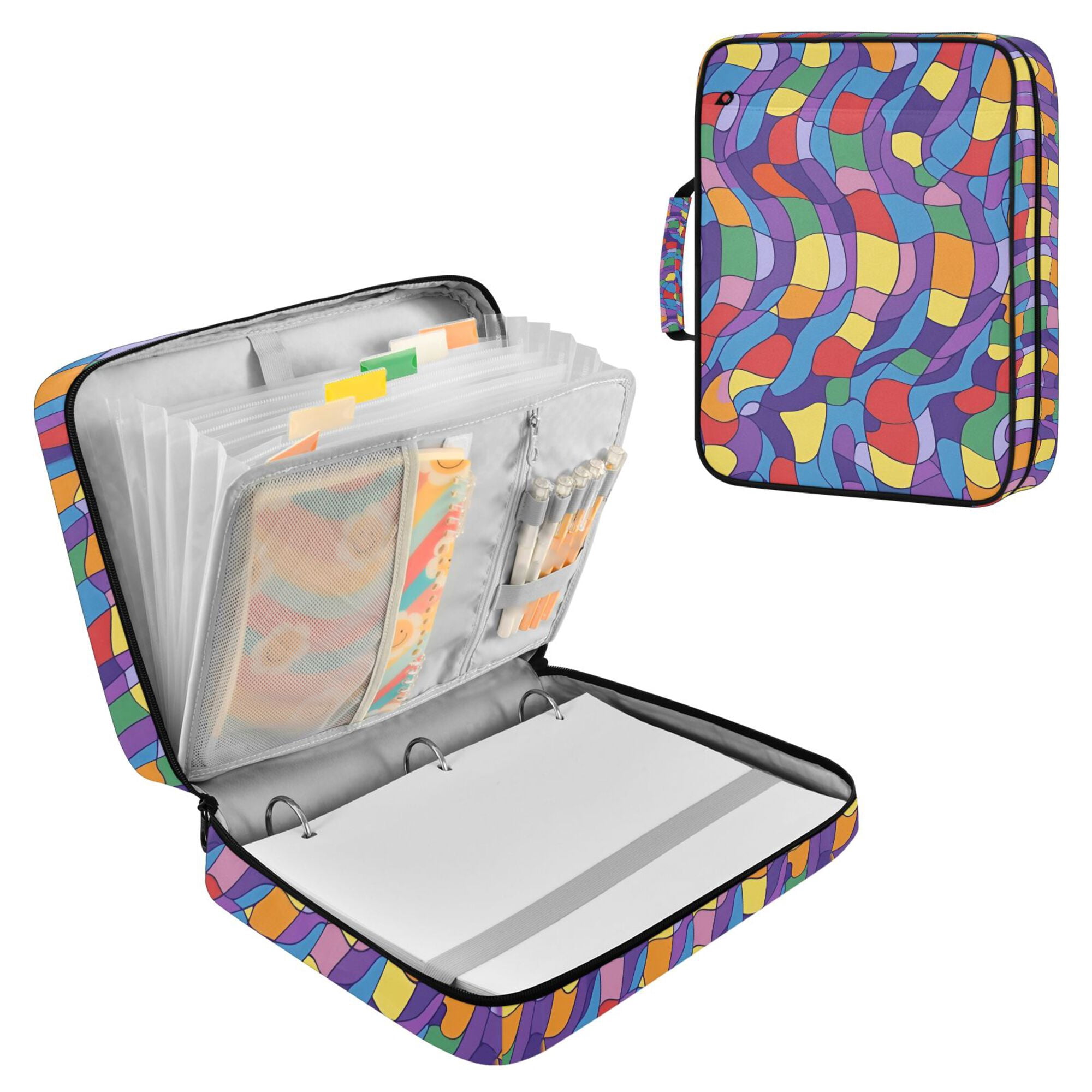 FORMRS Accordion File Folder A4 Size 7-Pocket Expanding Document Organizer Bag with 3 Ring Binder, Yellow Wavy Plaid