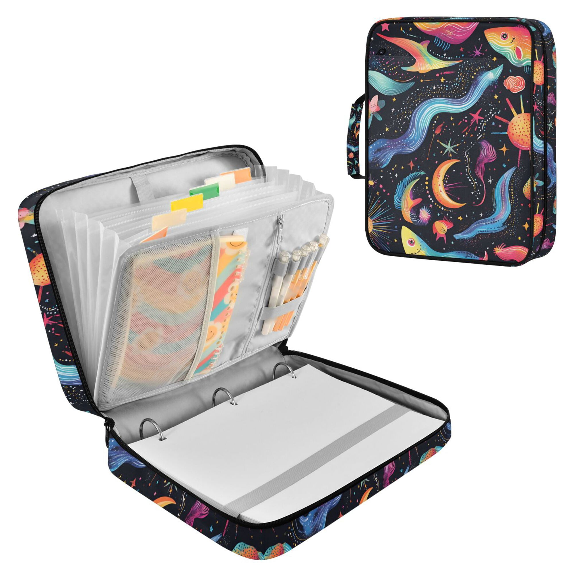 FORMRS Accordion File Folder A4 Size 7-Pocket Expanding Document Organizer Bag with 3 Ring Binder, Zodiac Stars