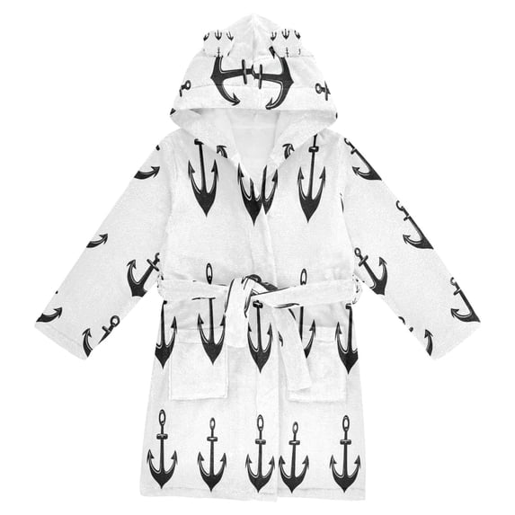 FORMRS Niños Bathrobe Unisex Hooded Robe Soft Plush Pajamas Sleepwear, Size 10-12T, Anchor Pattern