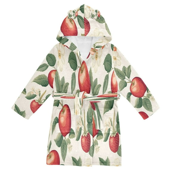 FORMRS Kids Bathrobe Unisex Hooded Robe Toddler Pajamas Sleepwear, Size 10-12T, Apples Flower Pattern