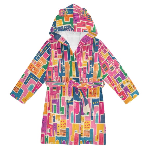 FORMRS Niños Bathrobe Unisex Hooded Robe Soft Plush Pajamas Sleepwear, Size 10-12T, Art Map