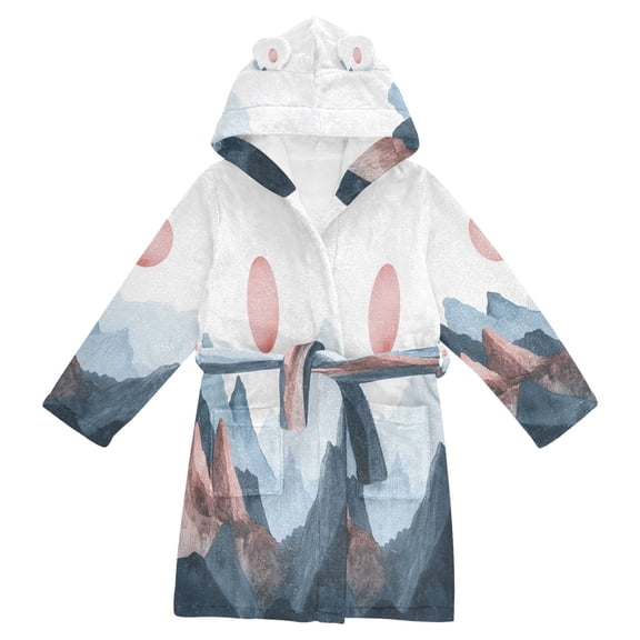 FORMRS Kids Bathrobe Unisex Hooded Robe Toddler Pajamas Sleepwear, Size 10-12T, Art Mountain and Sun Pattern