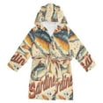thumbnail image 1 of FORMRS Niños Bathrobe Unisex Hooded Robe Soft Plush Pajamas Sleepwear, Size 10-12T, Beige Sardines Pattern, 1 of 7