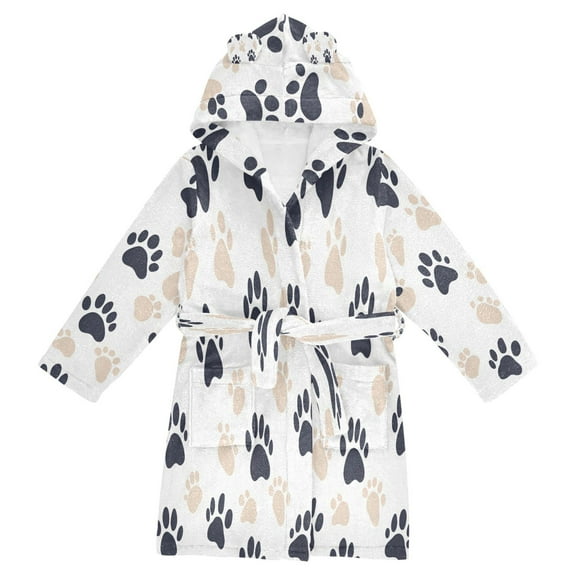 FORMRS Niños Bathrobe Unisex Hooded Robe Soft Plush Pajamas Sleepwear, Size 10-12T, Black Cat Paw
